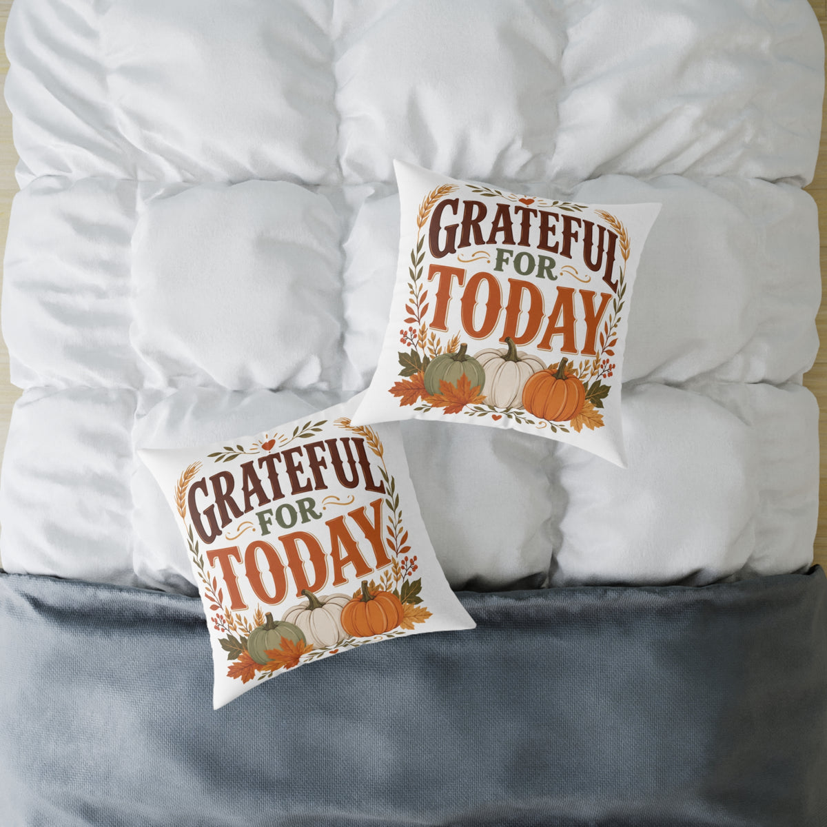 Thanksgiving Grateful For Today Fall Decorative Pillow — Thanksgiving Pumpkin Accent