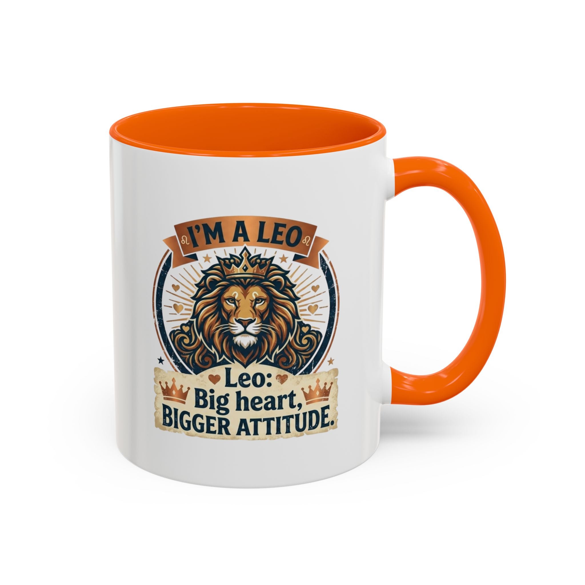 Leo Coffee Mug — "I'm a Leo: Big Heart, Bigger Attitude" Zodiac Accent Mug (11/15oz)