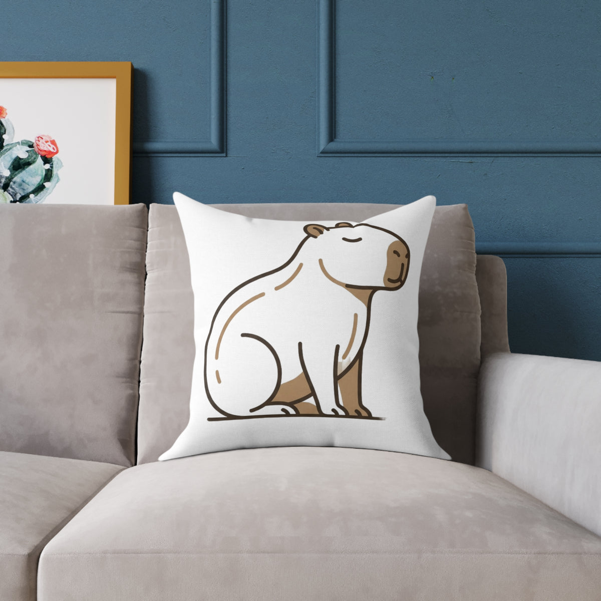 Funny Capybara Cartoon Square Throw Pillow – Cute Relaxed Capybara Decorative Cushion