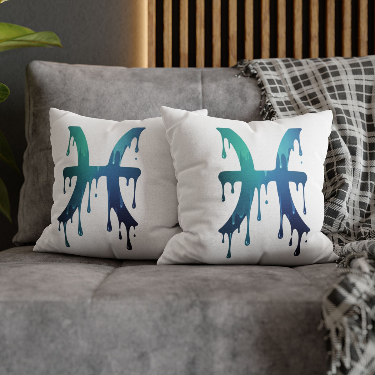Pisces Drip Zodiac Pillowcase — Blue Gradient Astrological Accent