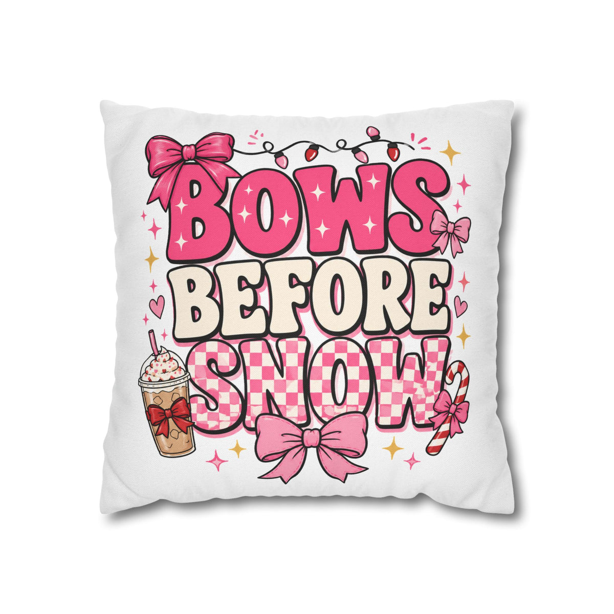 Bows Before Snow Holiday Pillowcase Modern Day Christmas – Pink Christmas Decorative Throw Pillow Cover
