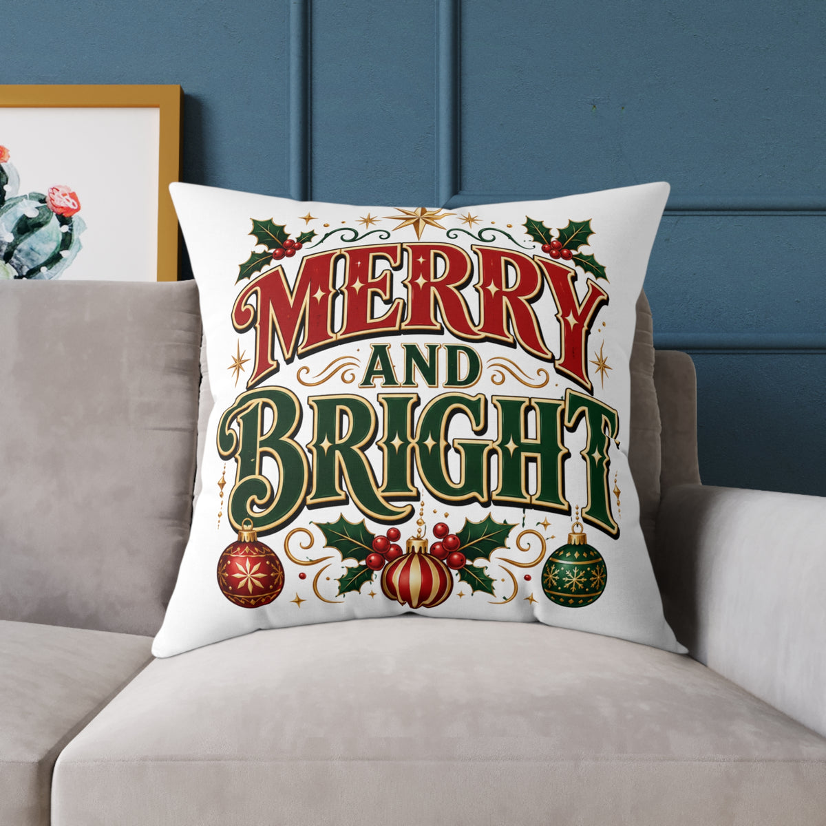 Square Christmas Pillow – "Merry and Bright" / "Mama Claus" Holiday Decorative Throw Pillow