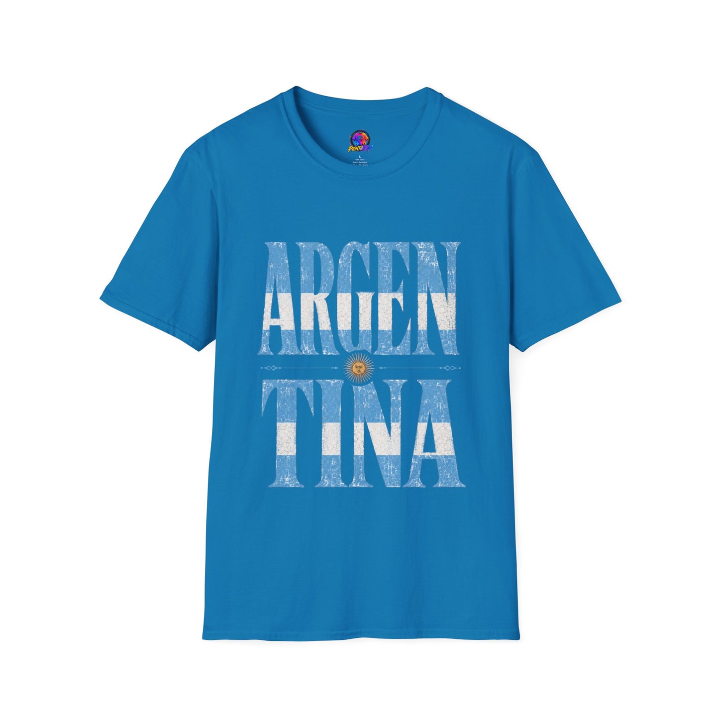 Argentina Flag Graphic T‑Shirt — Vintage Blue Distressed Typography