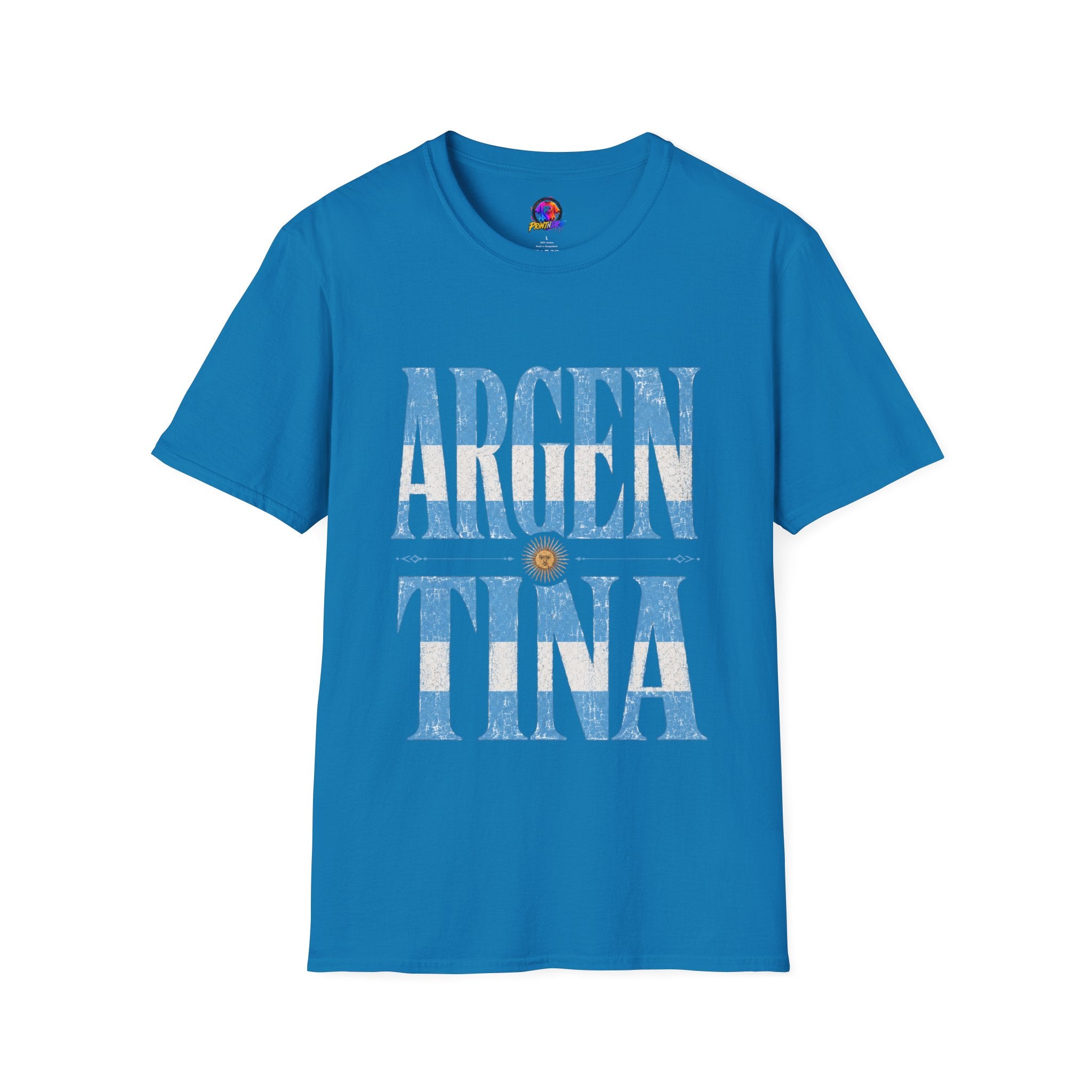 Argentina Flag Graphic T‑Shirt — Vintage Blue Distressed Typography