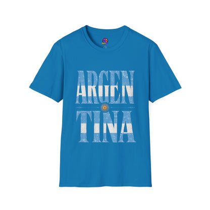Argentina Flag Graphic T‑Shirt — Vintage Blue Distressed Typography