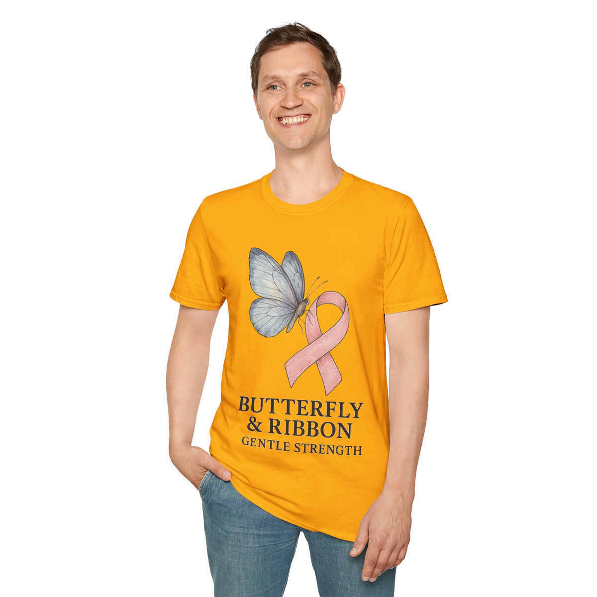Butterfly and Ribbon Gentle Strength Graphic Tee, Pink Ribbon Breast Cancer T-Shirt - Trending Now - September 2026