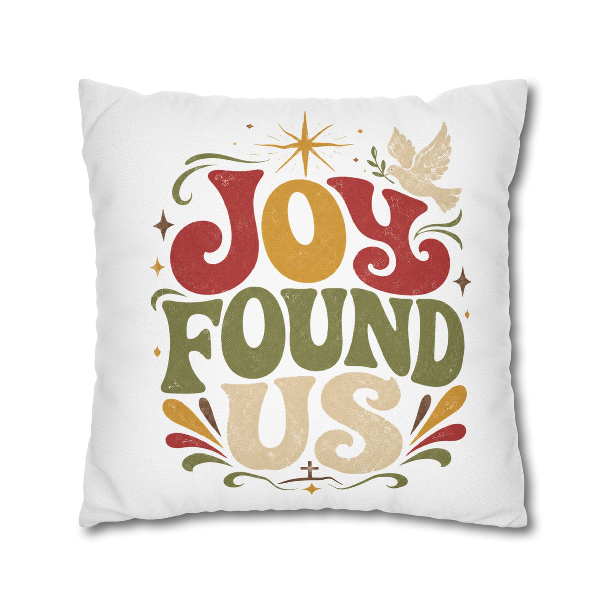 Christmas Joy Found Us Decorative Pillowcase — Retro Holiday Cushion Cover