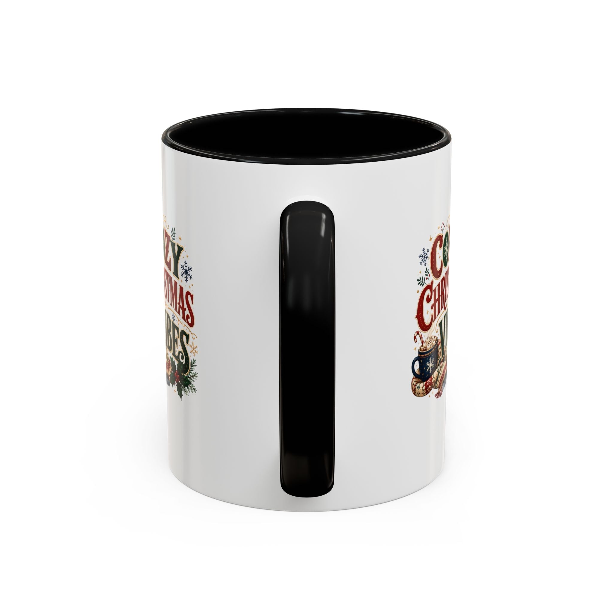 Cozy Christmas Vibes Accent Coffee Mug — Holiday Hot Cocoa Mug