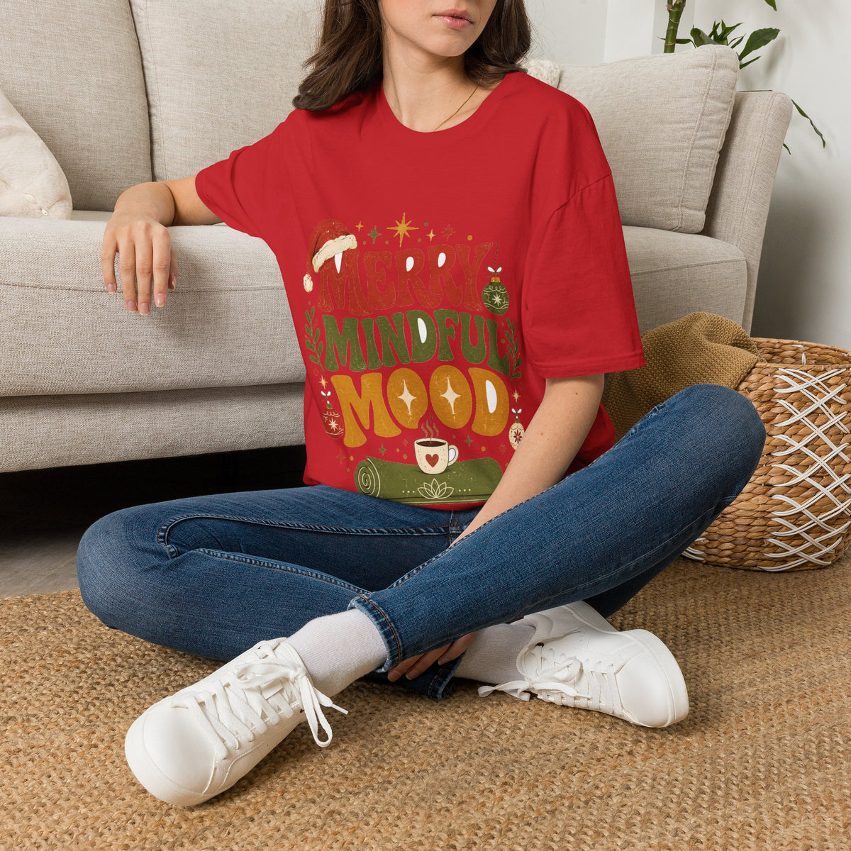 Merry Mindful Mood T-Shirt — Cozy Holiday Christmas Graphic Tee