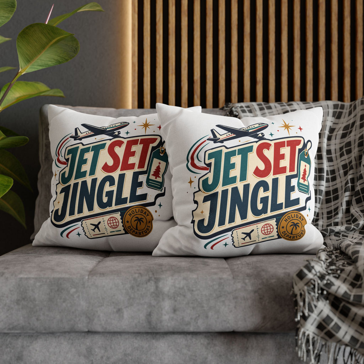 Jet Set Jingle Travel Pillowcase Modern Day Christmas  – Holiday Airplane Throw Pillowcase