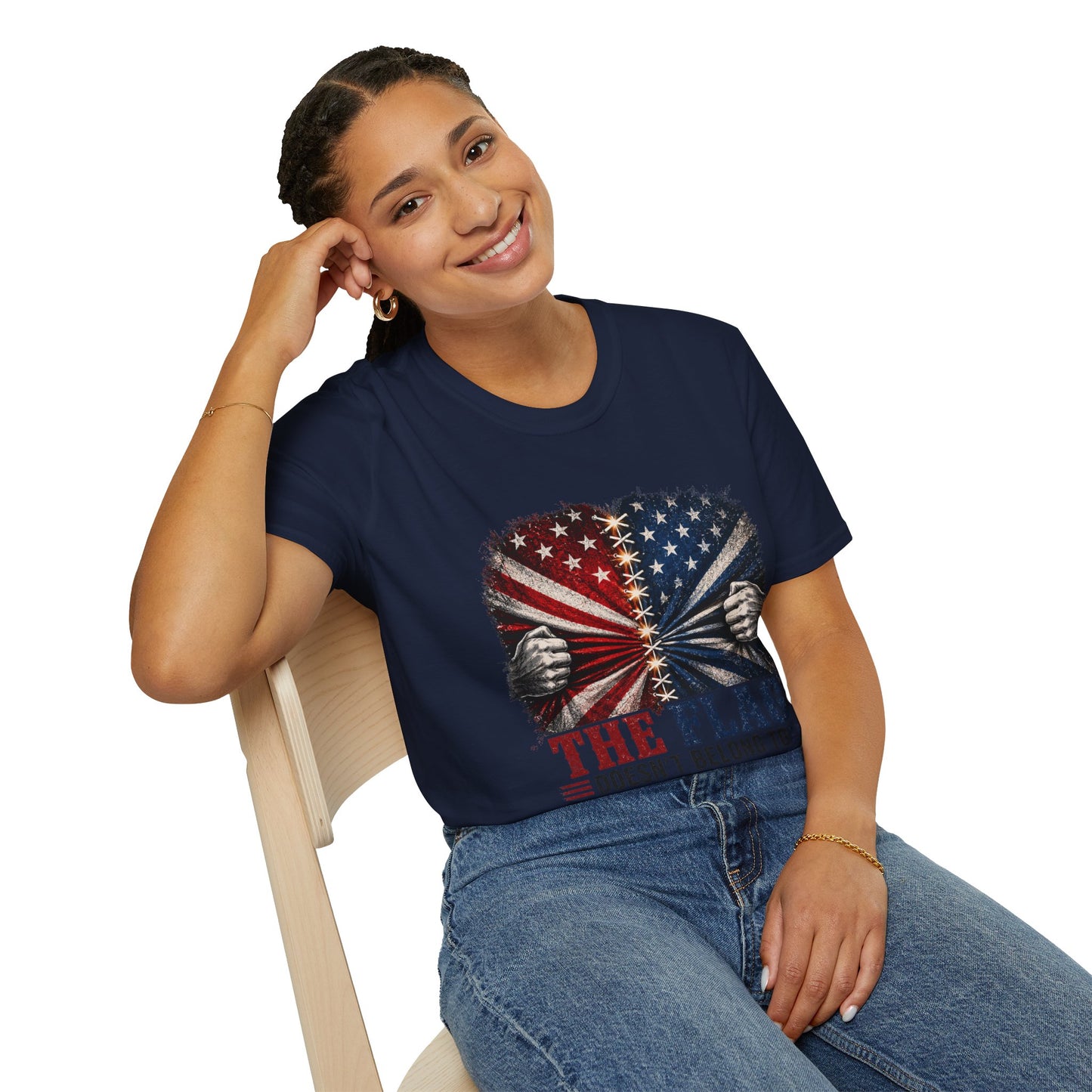 T-Shirt — "The Flag Doesn't Belong to One Side" Distressed American Flag Graphic