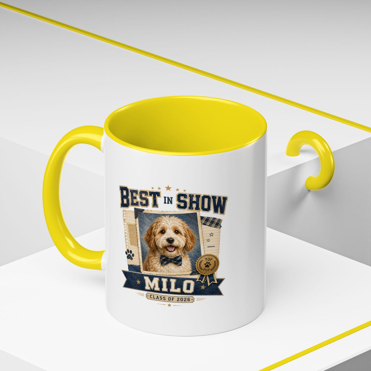 Milo Bailey Dog Dad Mom Best in Show Personalized Dog Mug — "Milo" Photo Accent Coffee Mug