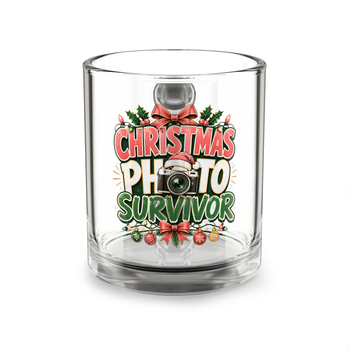 Christmas Glass Mug 10 oz Christmas Photo Survivor Glass Mug – 10oz Holiday Camera Lover Gift