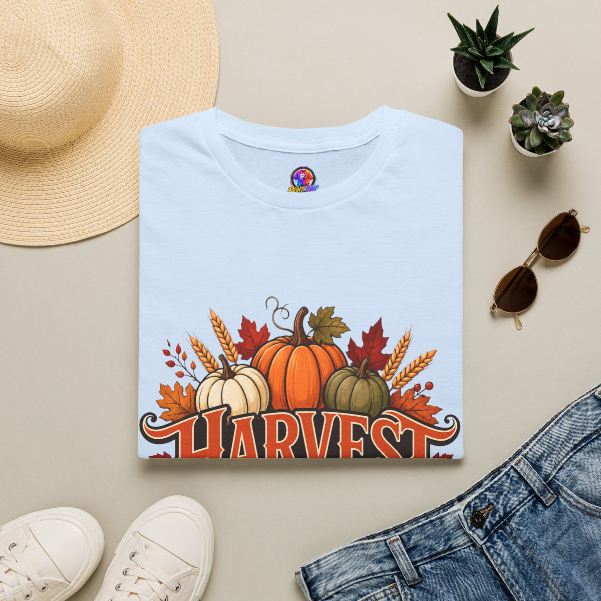 Thanksgiving T-Shirt Harvest Blessings T-Shirt — Fall Pumpkin Harvest Graphic Tee for Thanksgiving