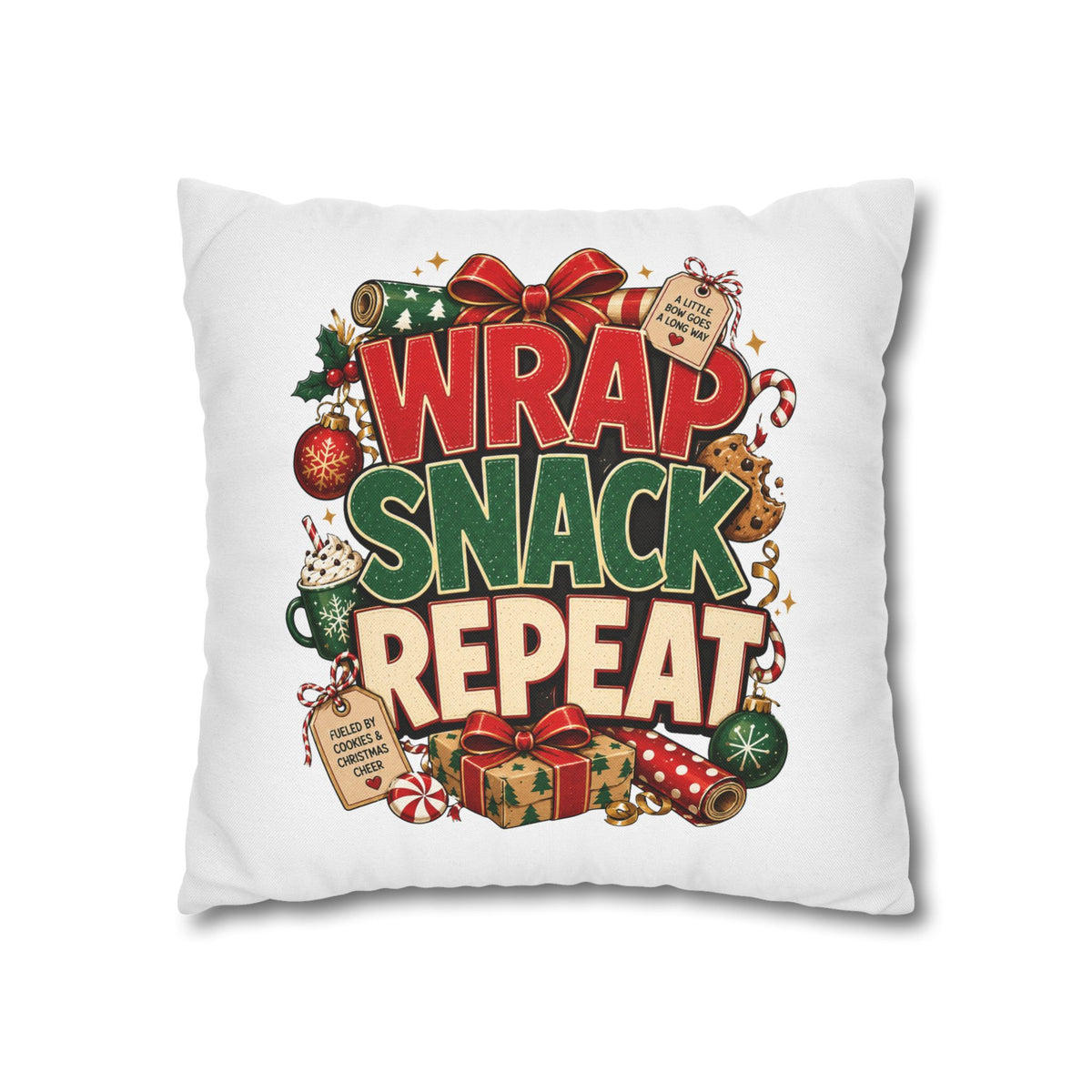 Christmas Spun Polyester Square Pillowcase Wrap Snack Repeat