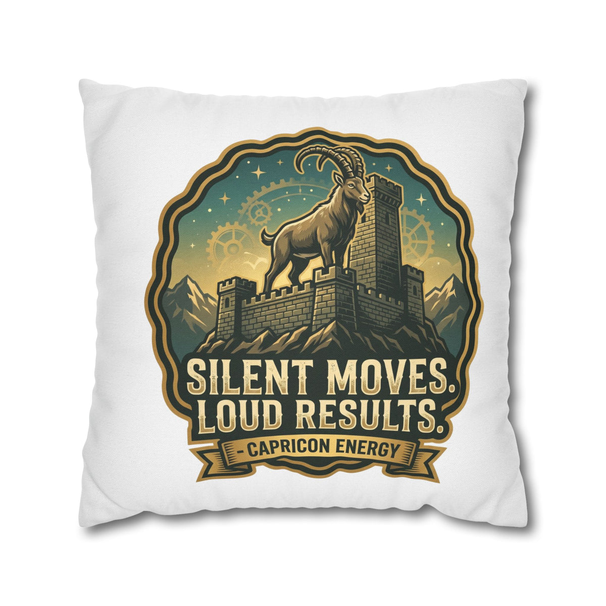 Capricorn Pillowcase – "Silent Moves, Loud Results" Zodiac Decor