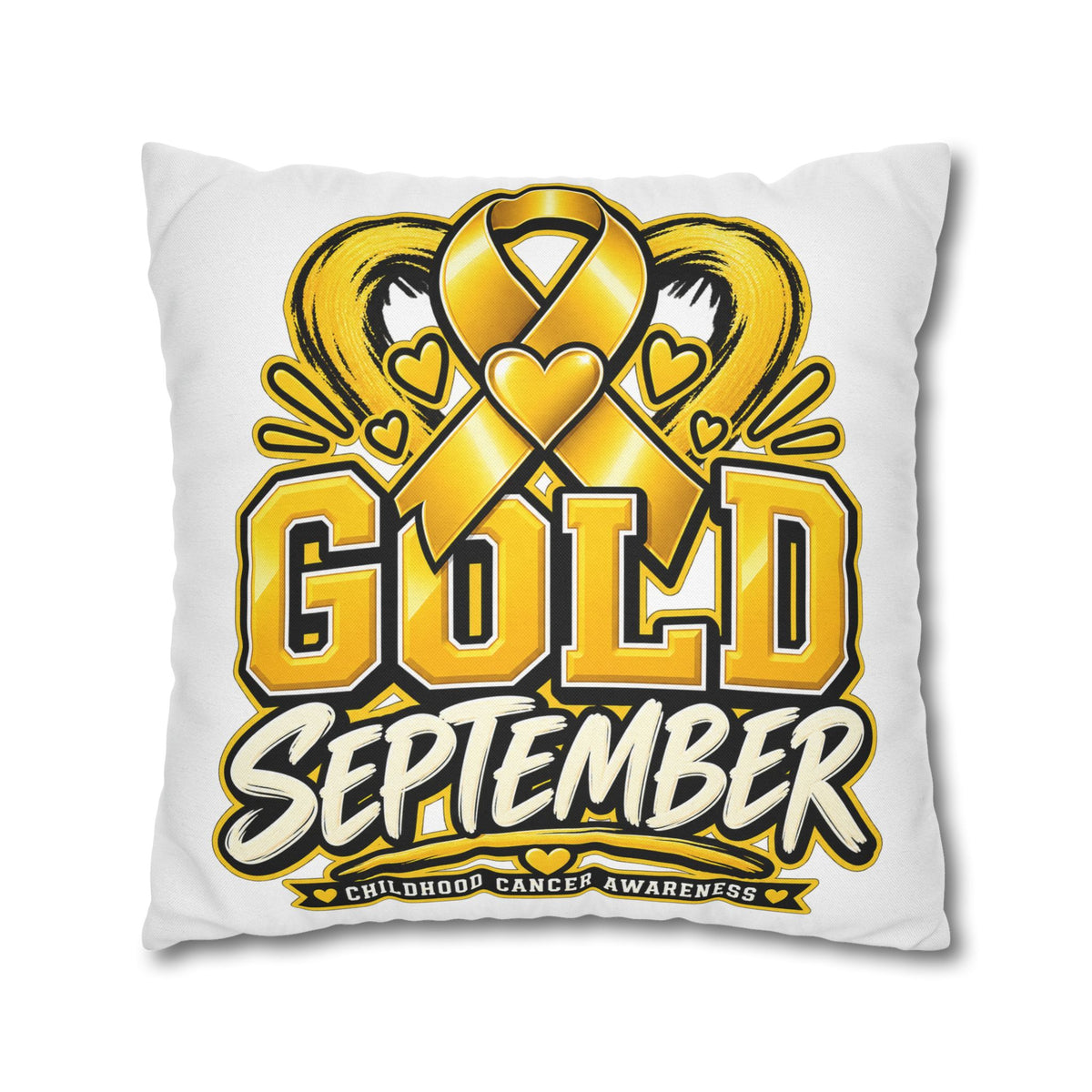 Gold September Pillowcase — Childhood Cancer Awareness Cushion Cover