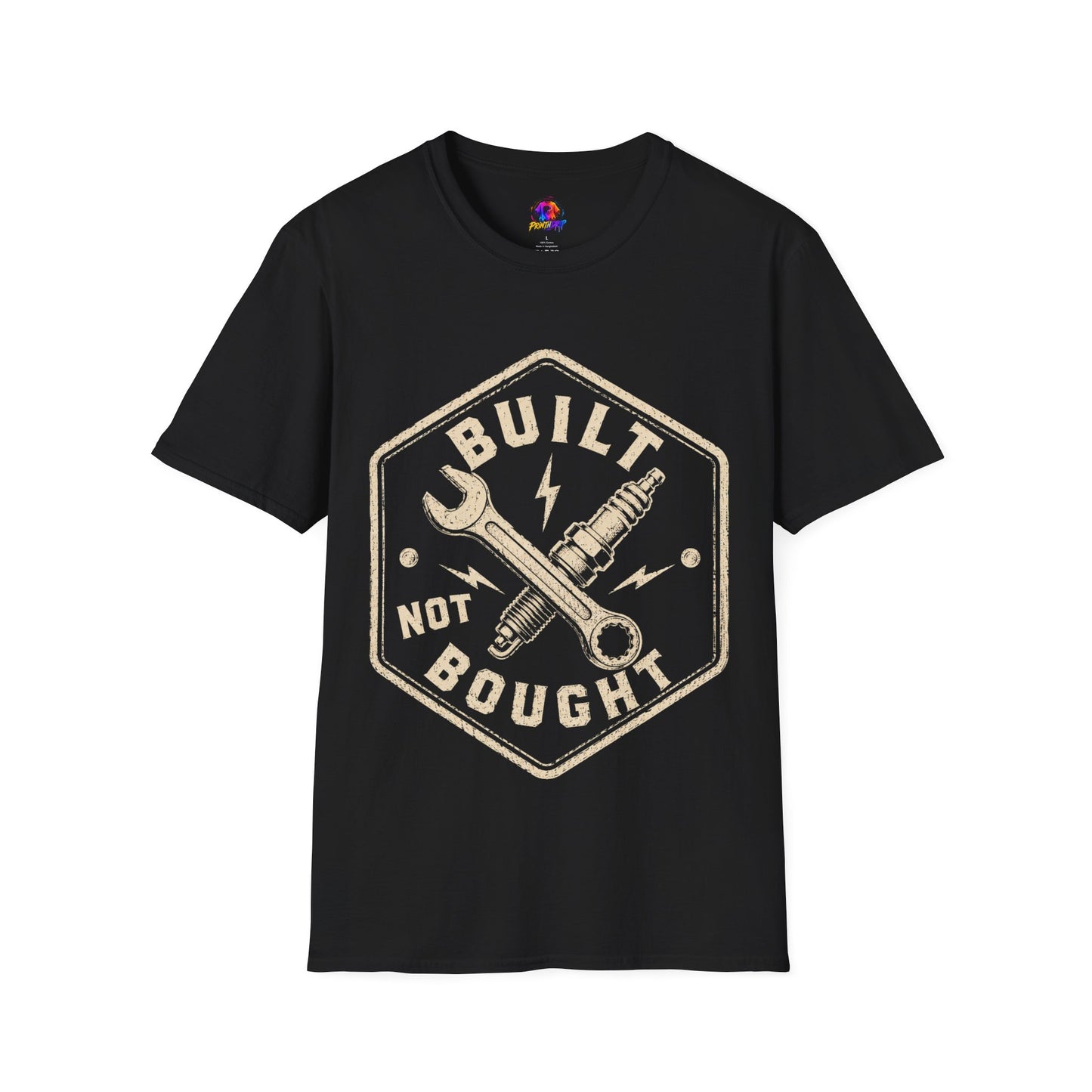 Built Not Bought T-Shirt — Vintage Mechanic Wrench & Spark Plug Tee