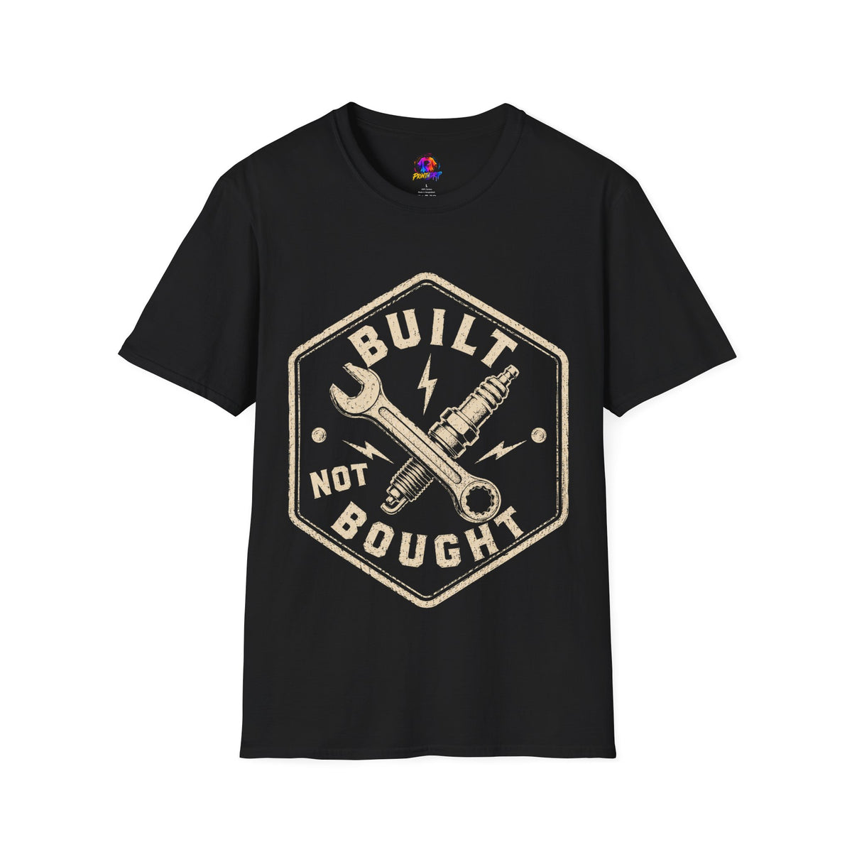 Built Not Bought T-Shirt — Vintage Mechanic Wrench & Spark Plug Tee