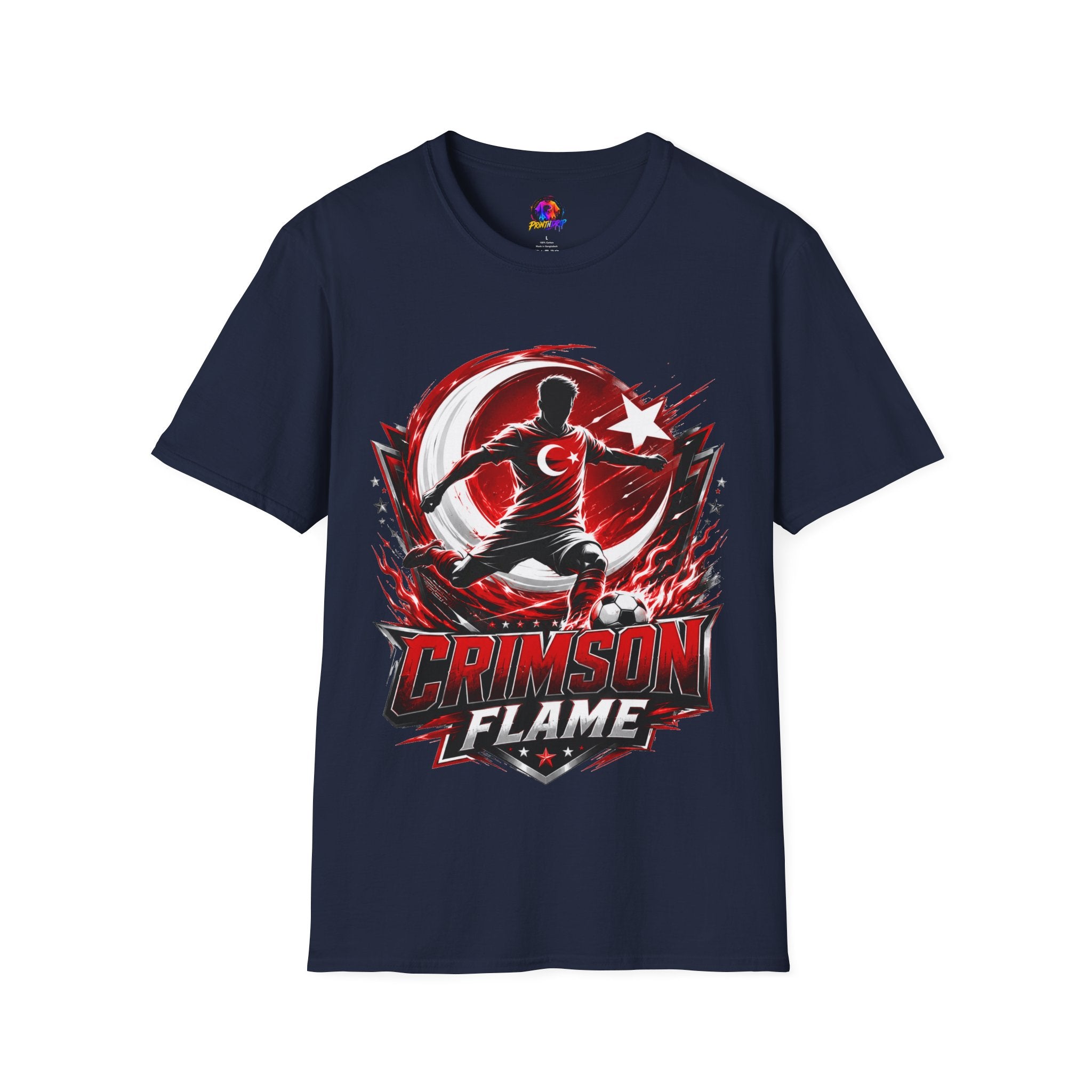 Turkey Crimson Flame Soccer T-Shirt — Turkish Crescent & Star Football Fan Tee