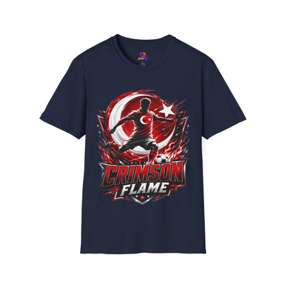 Turkey Crimson Flame Soccer T-Shirt — Turkish Crescent & Star Football Fan Tee