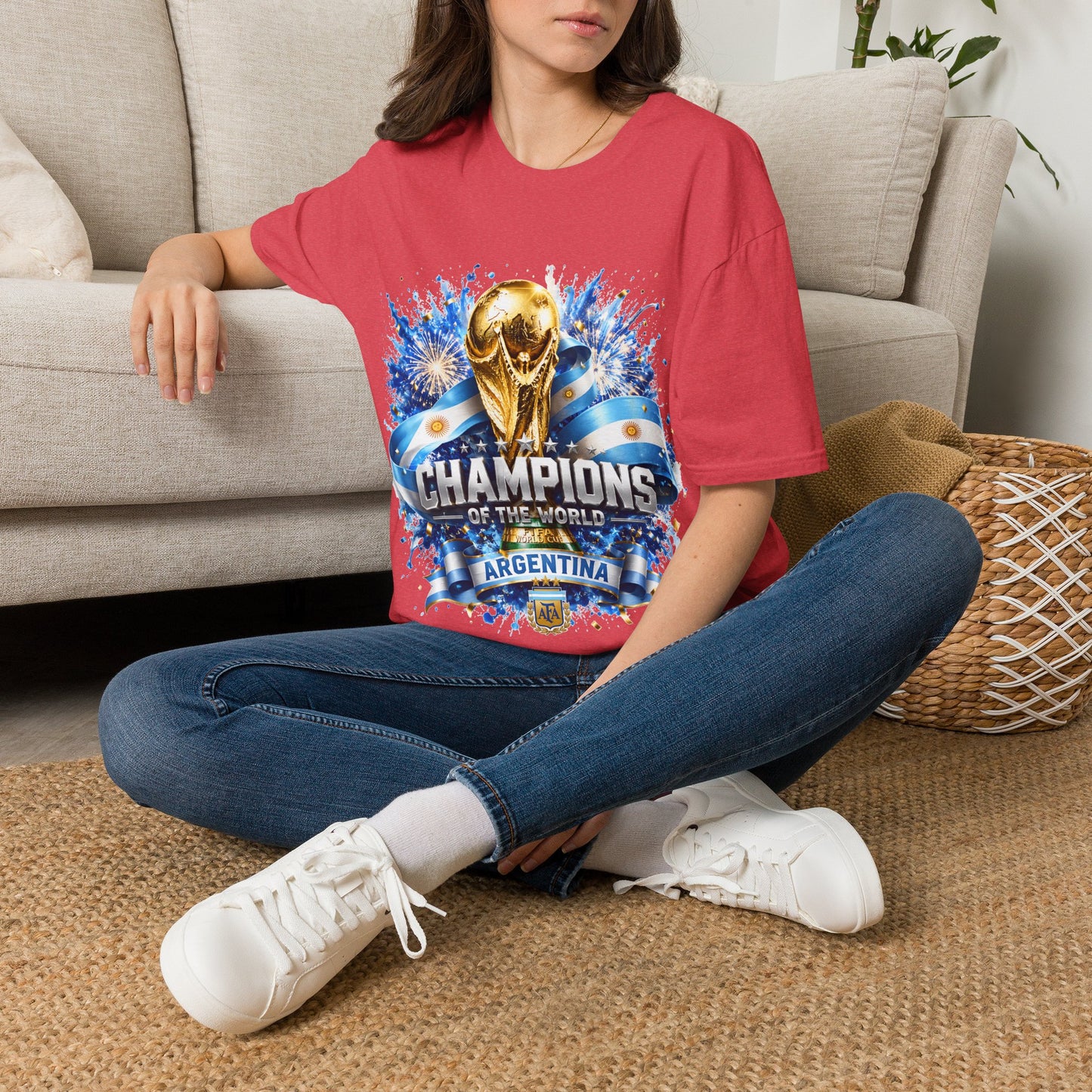Argentina World Cup Champions T-Shirt — Gold Trophy Celebration Tee