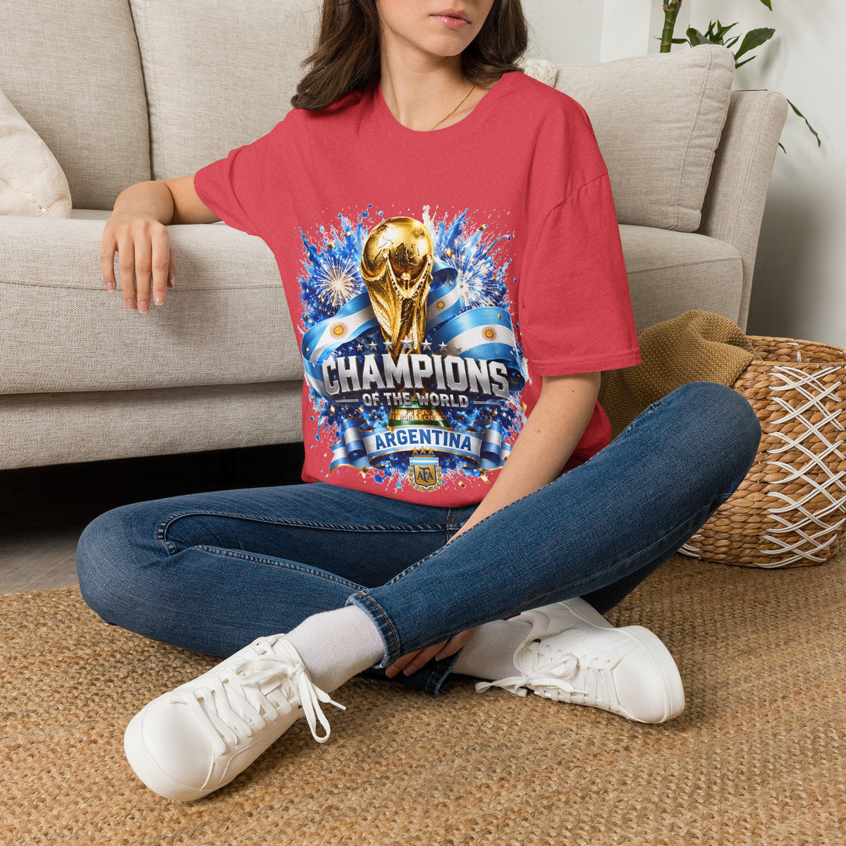 Argentina World Cup Champions T-Shirt — Gold Trophy Celebration Tee