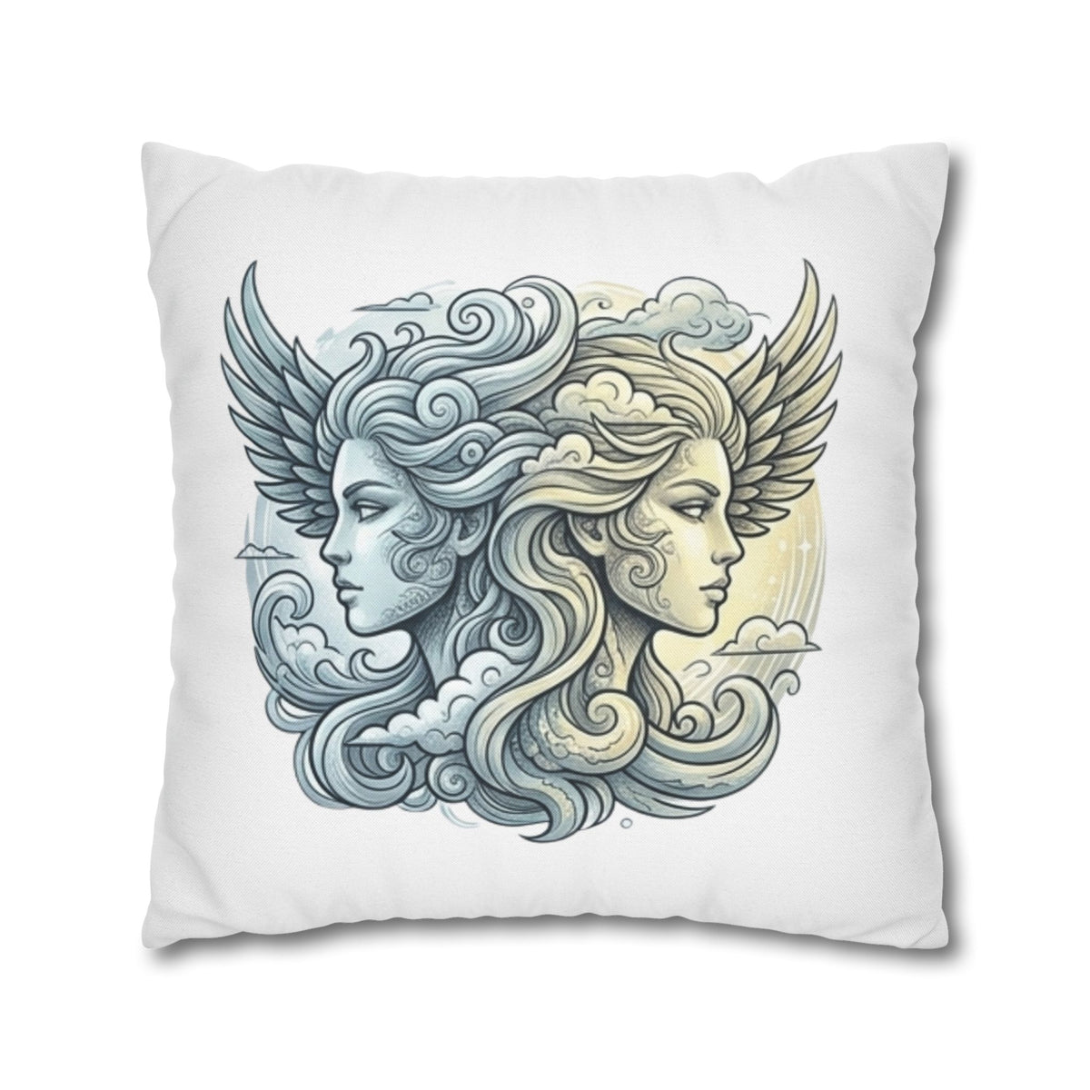 Gemini Dual Goddess Decorative Pillowcase — Celestial Sun & Moon Art Throw Pillow