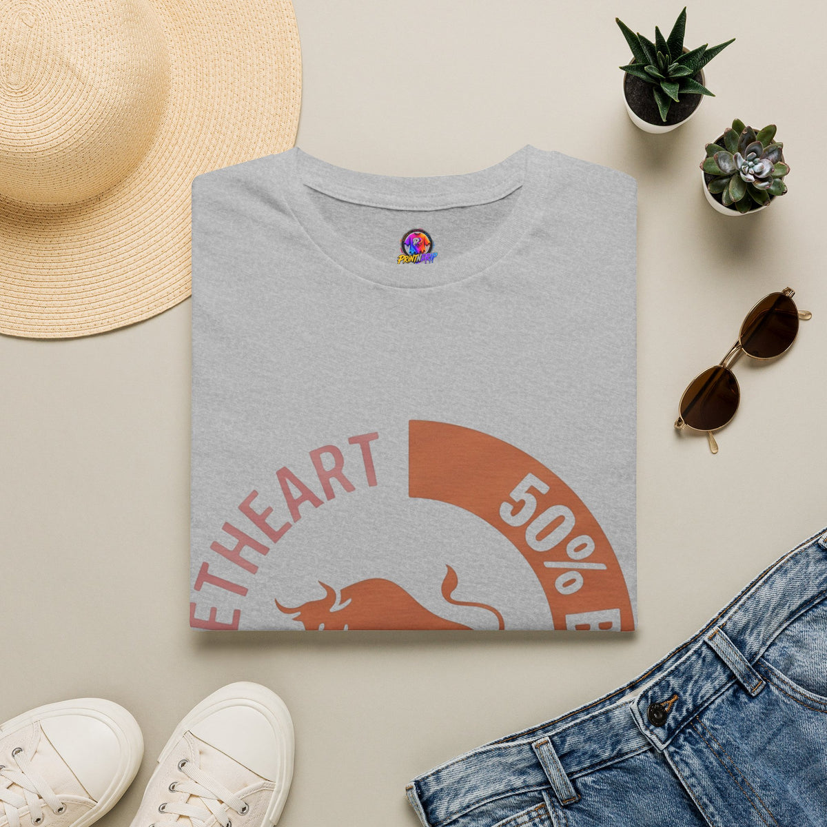 Bull Percentage Graphic T-Shirt — "50% Bull, 50% Sweetheart" Casual Tee