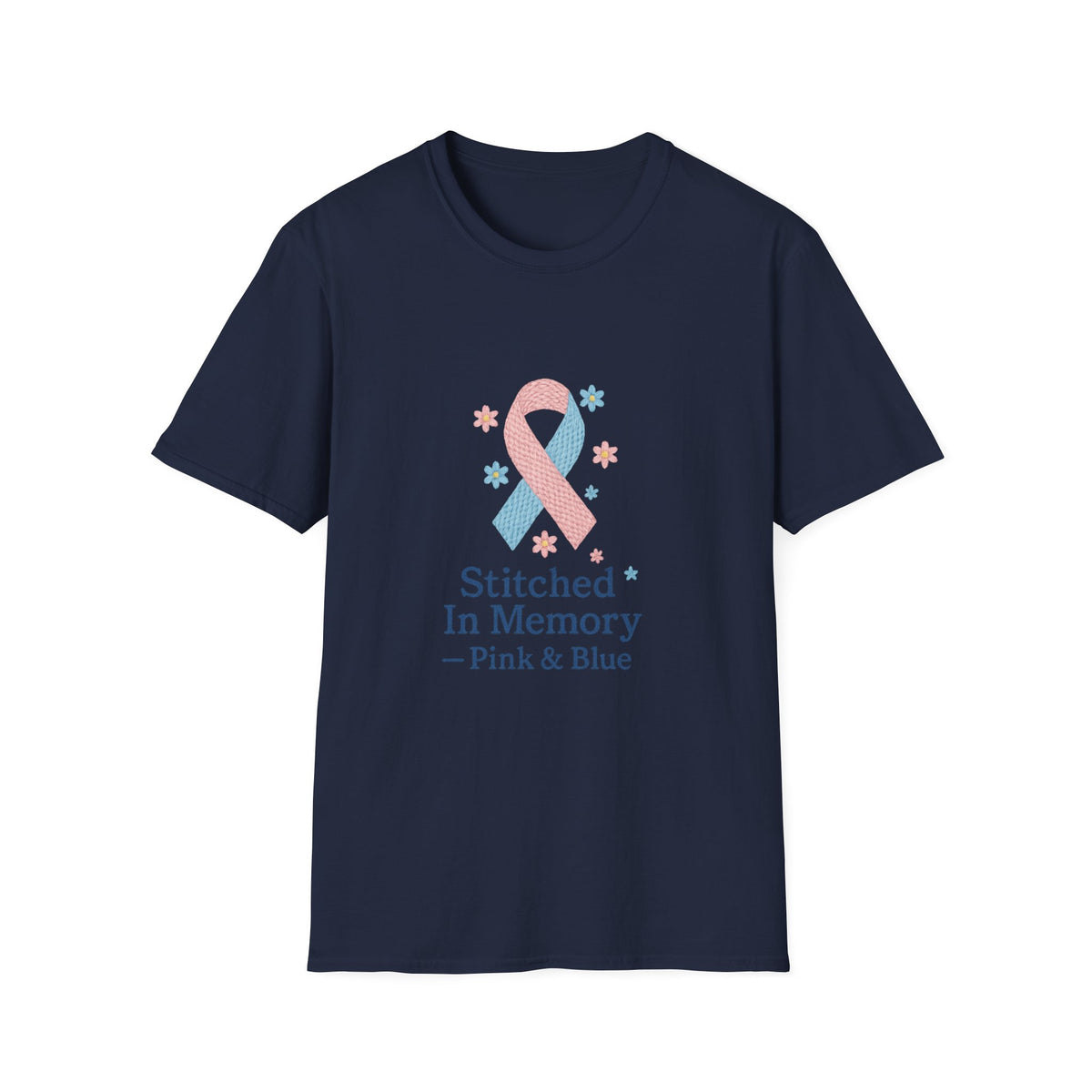 In Memory Pink & Blue Ribbon T-Shirt — "Stitched In Memory" Awareness Tee - Trending Now - October 2026