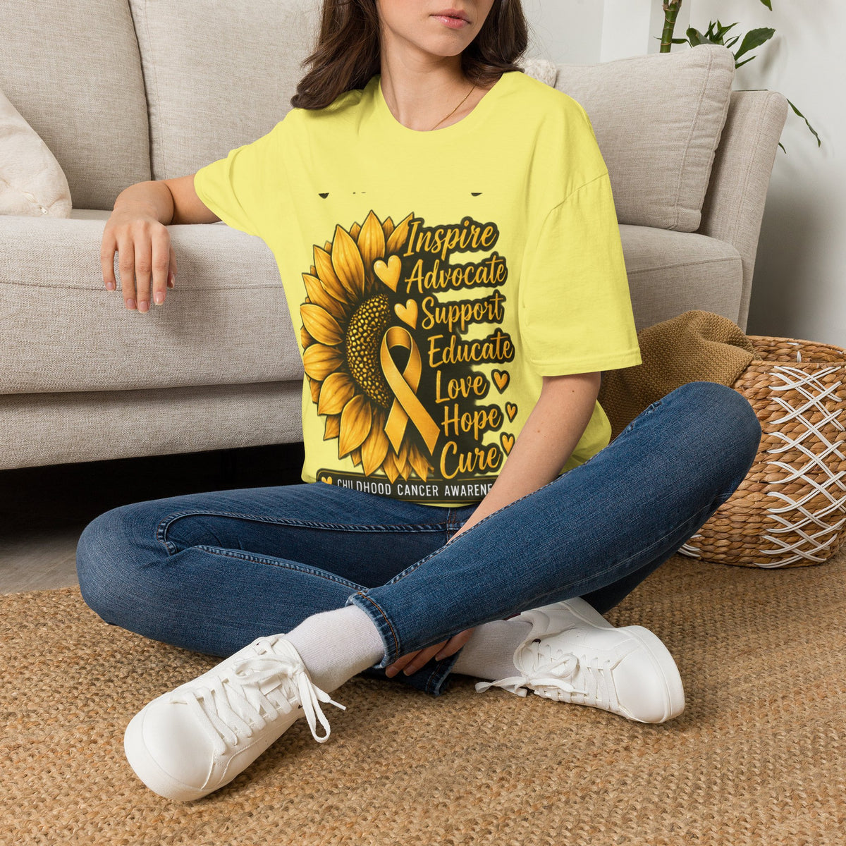 Childhood Cancer Awareness Sunflower T-Shirt – Inspire Advocate Support Educate Love Hope Cure