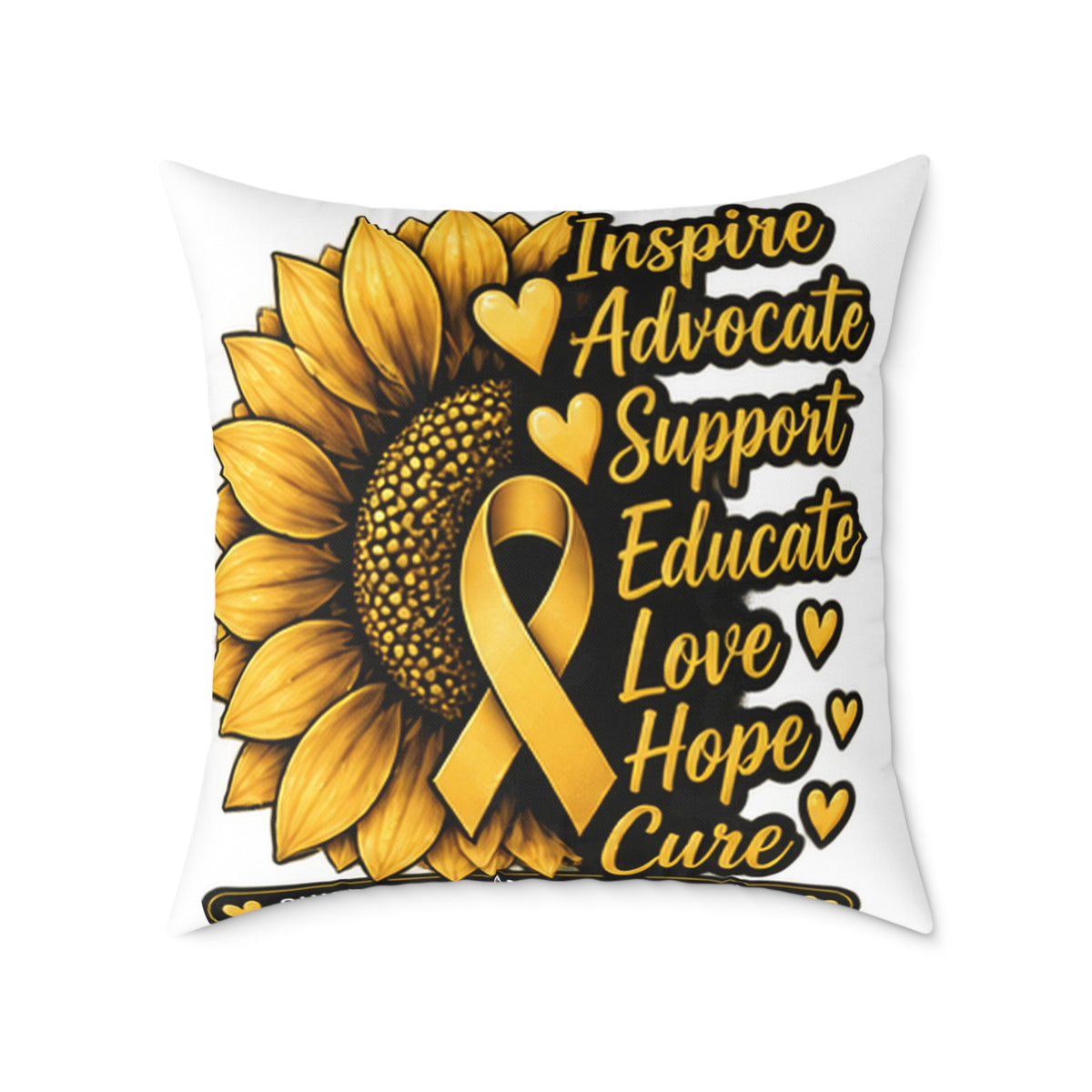 Childhood Cancer Sunflower Awareness Pillow — Inspire Advocate Support Educate Love Hope Cure
