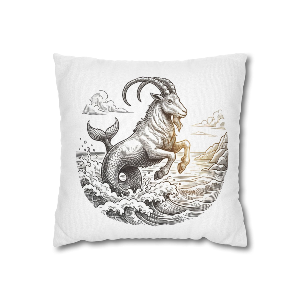 Capricorn Sea-Goat Decorative Pillowcase — Zodiac Mythical Creature Throw Pillow Cover
