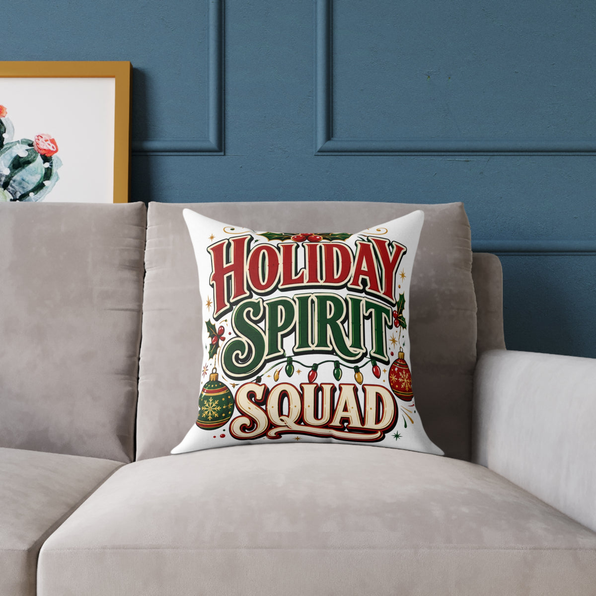 Christmas Holiday Spirit Squad Pillow – Festive Christmas Decorative Throw Cushion