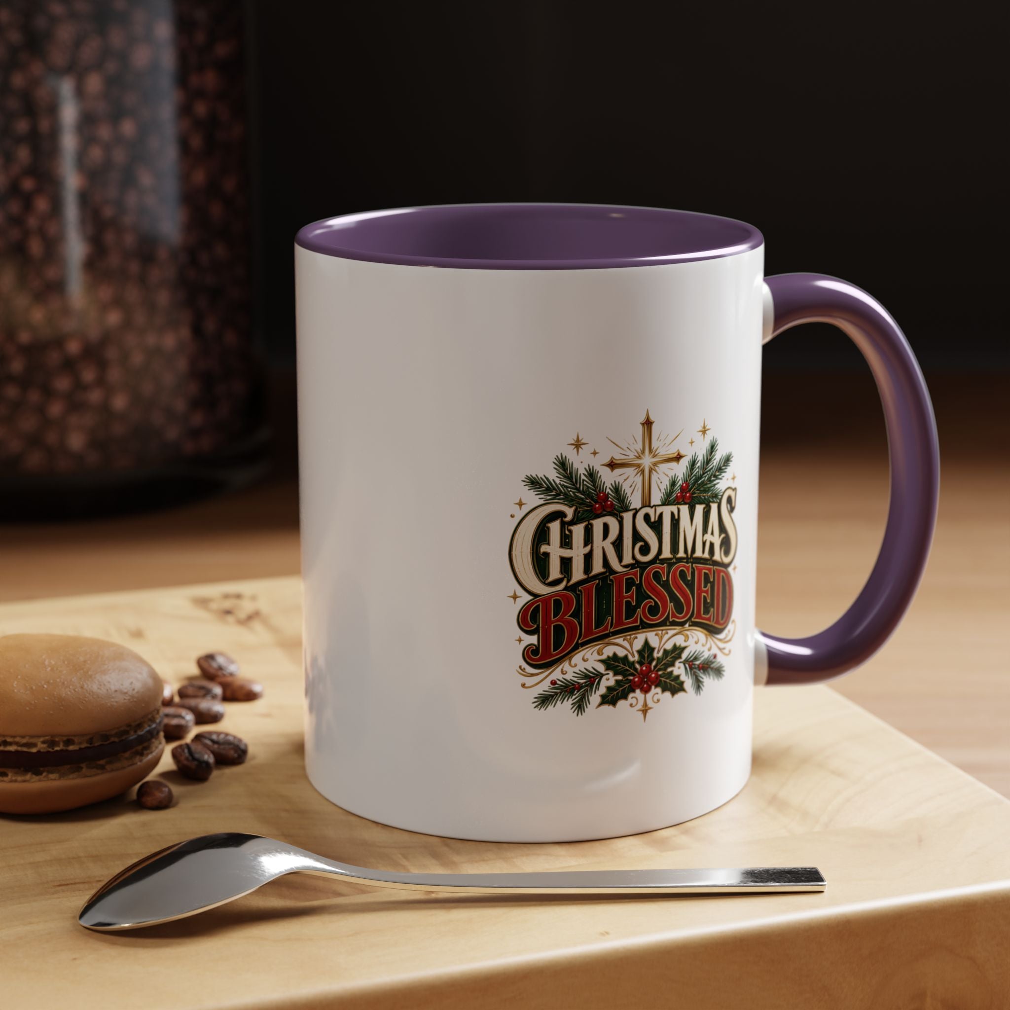 Christmas Blessed Accent Coffee Mug – Holiday Pine & Holly