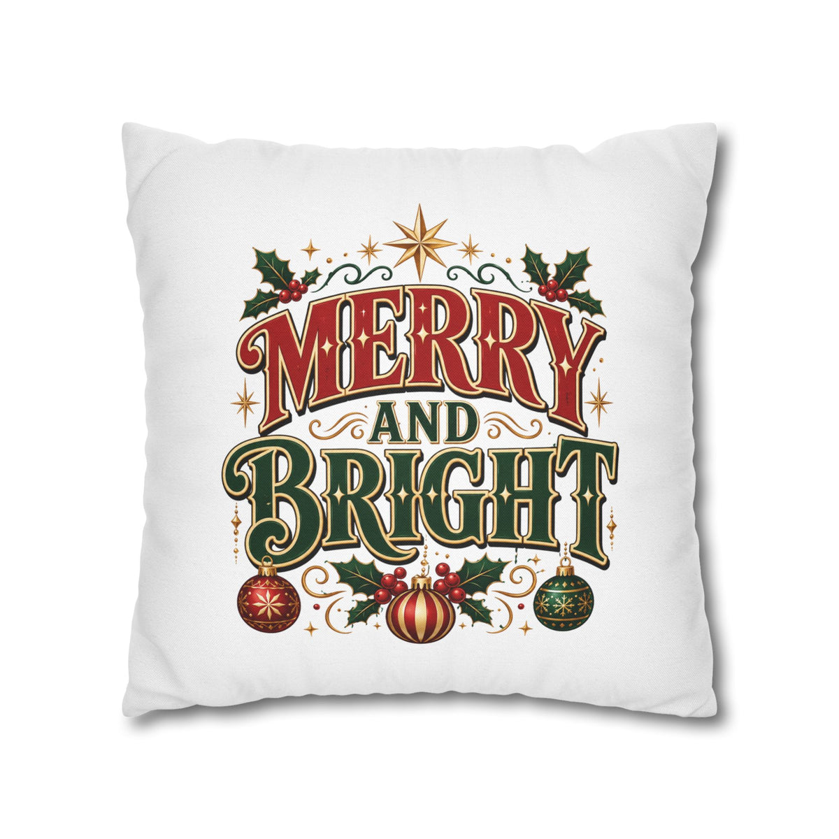 Merry and Bright Christmas Pillowcase — Festive Holiday Decorative Pillow Cover