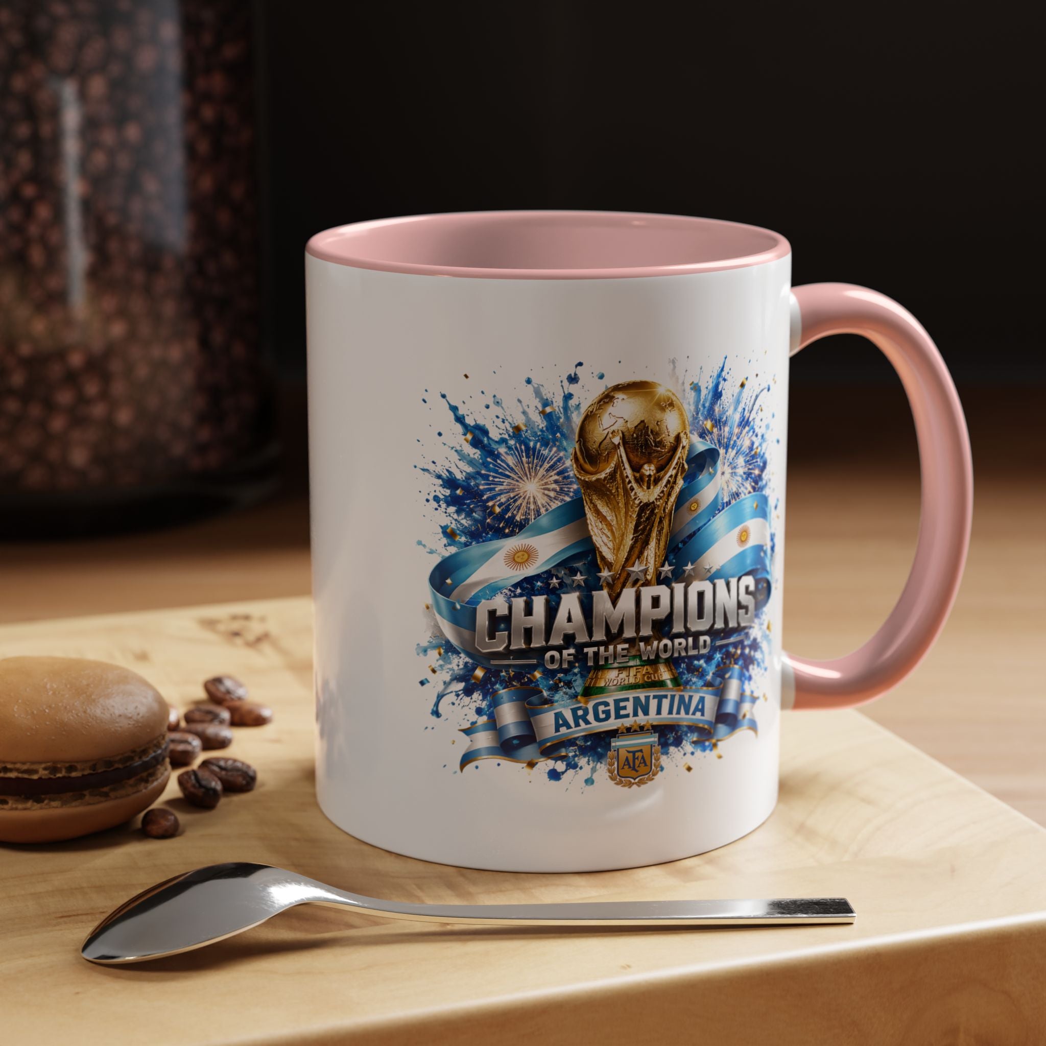 Argentina World Champions Coffee Mug — 'Champions of the World' Soccer Trophy Design
