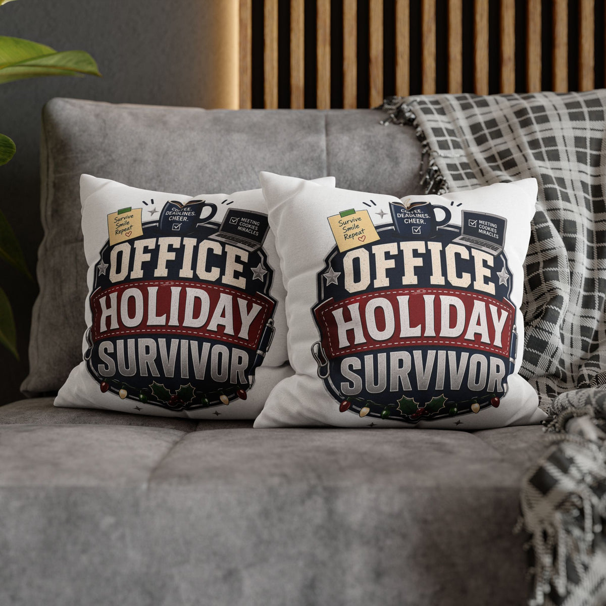Office Holiday Survivor Pillowcase Modern Day Christmas  - Funny Workplace Christmas Decor