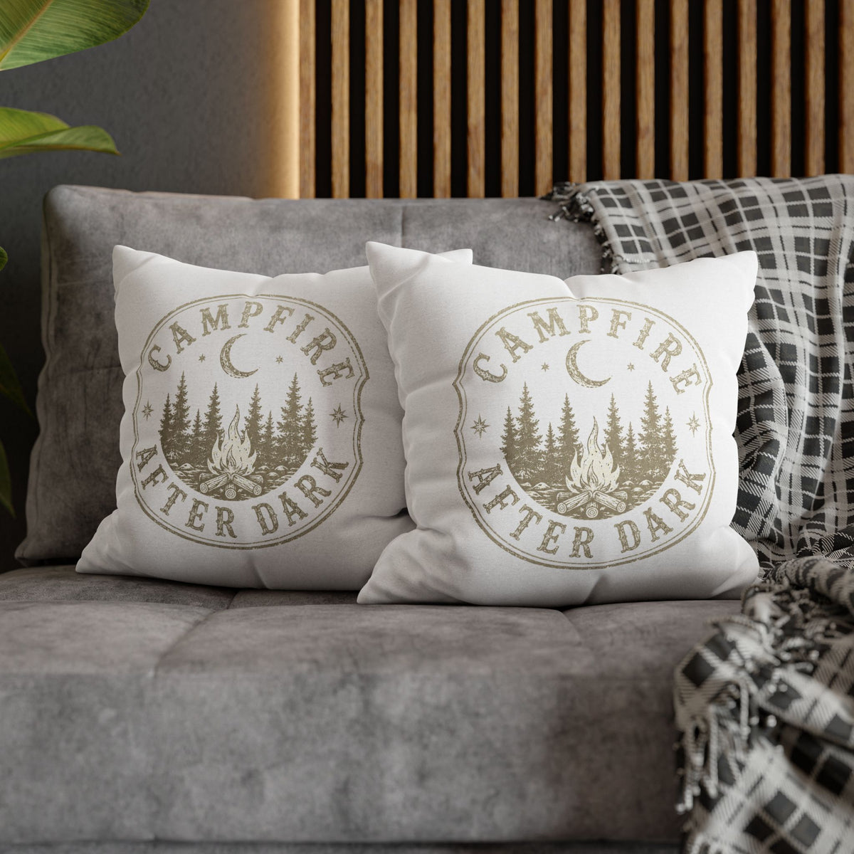 Campfire After Dark Decorative Pillowcase Milo Bailey Dog Dad Mom — Outdoor Rustic Woodland Accent