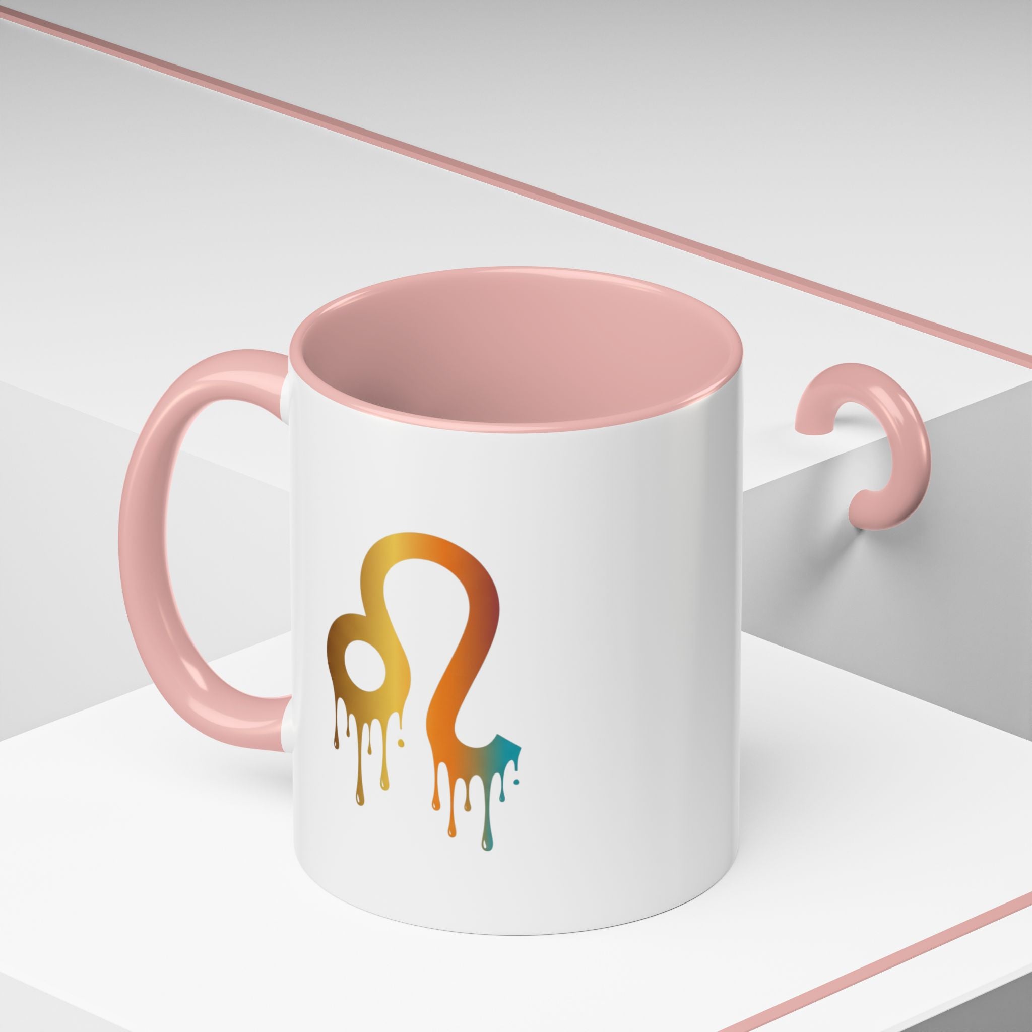 Leo Zodiac Coffee Mug — Dripping Rainbow Leo Symbol Accent Mug