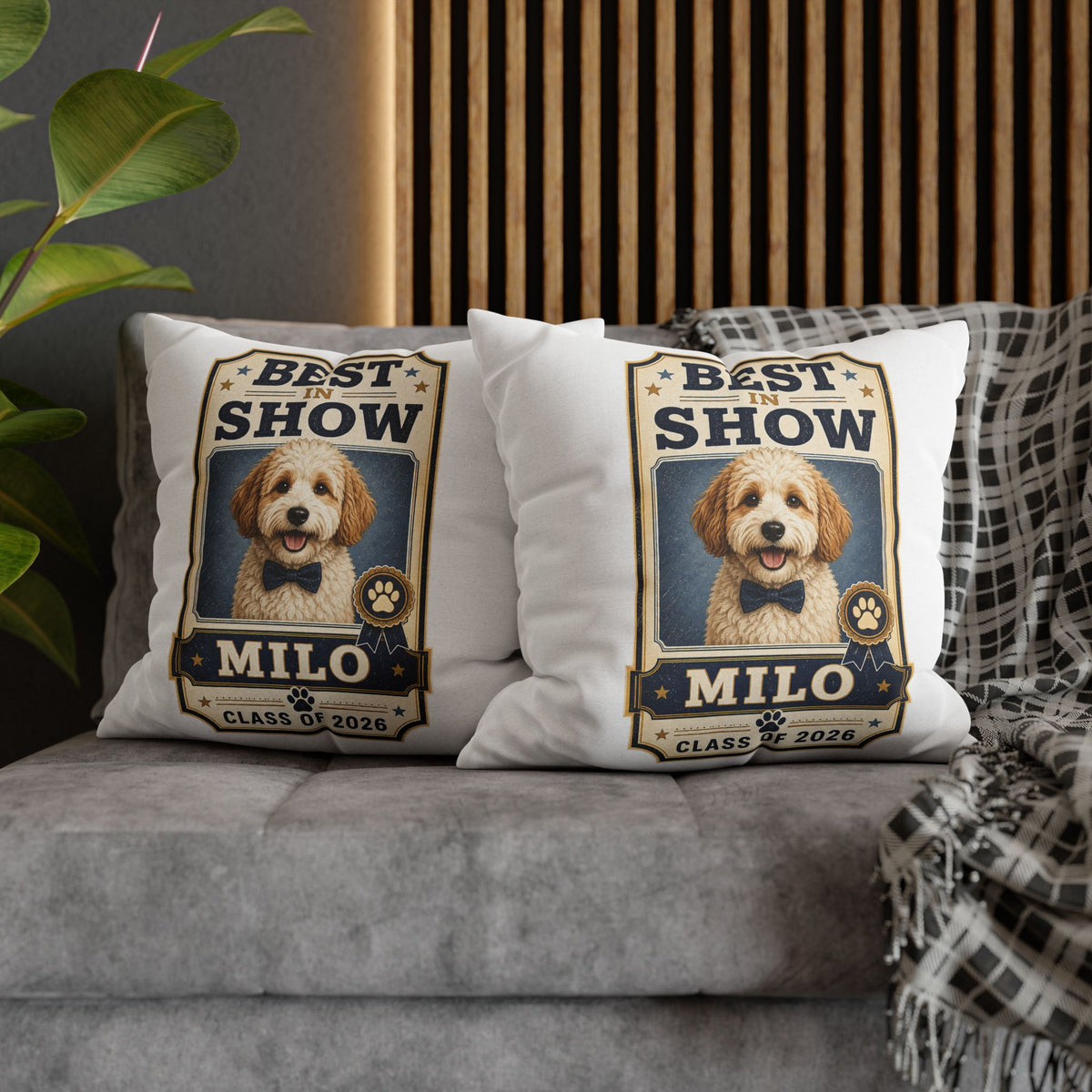 Best in Show Personalized Dog Pillowcase — "Milo" Class of 2026 Milo Bailey Dog Dad Mom