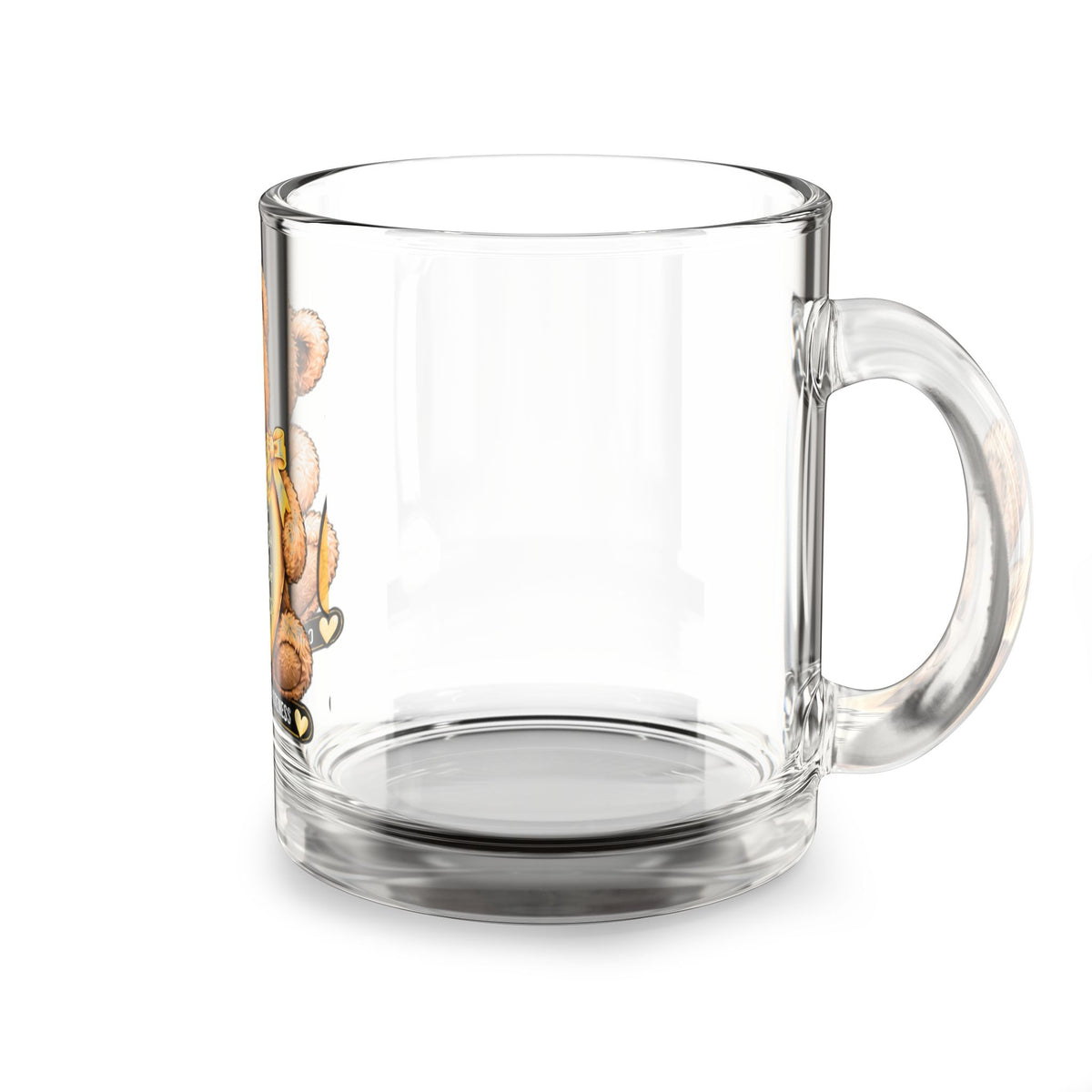 Glass Mug — Childhood Cancer Awareness Teddy Bear "Stronger Brighter Kinder Braver" 10oz