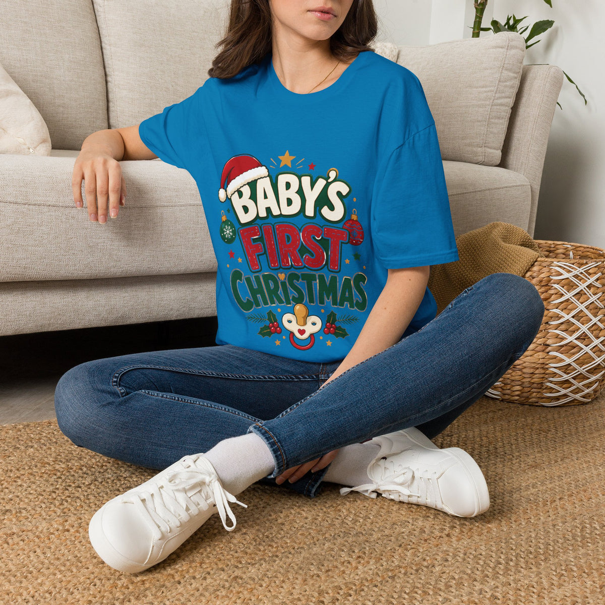 Baby's First Christmas T-Shirt — Festive Santa Hat & Ornaments Holiday Tee