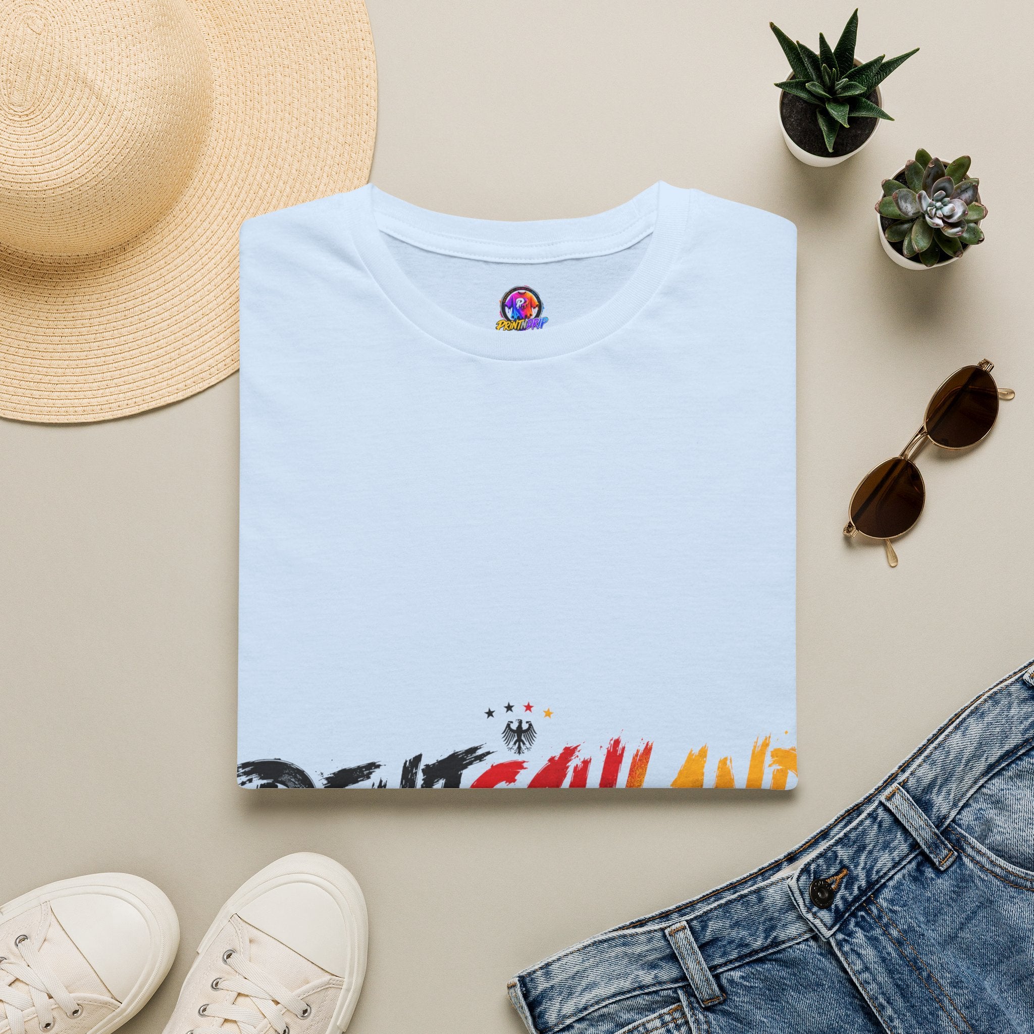 Germany Deutschland Football T-Shirt — Deutschland Script with German Flag Brushstroke