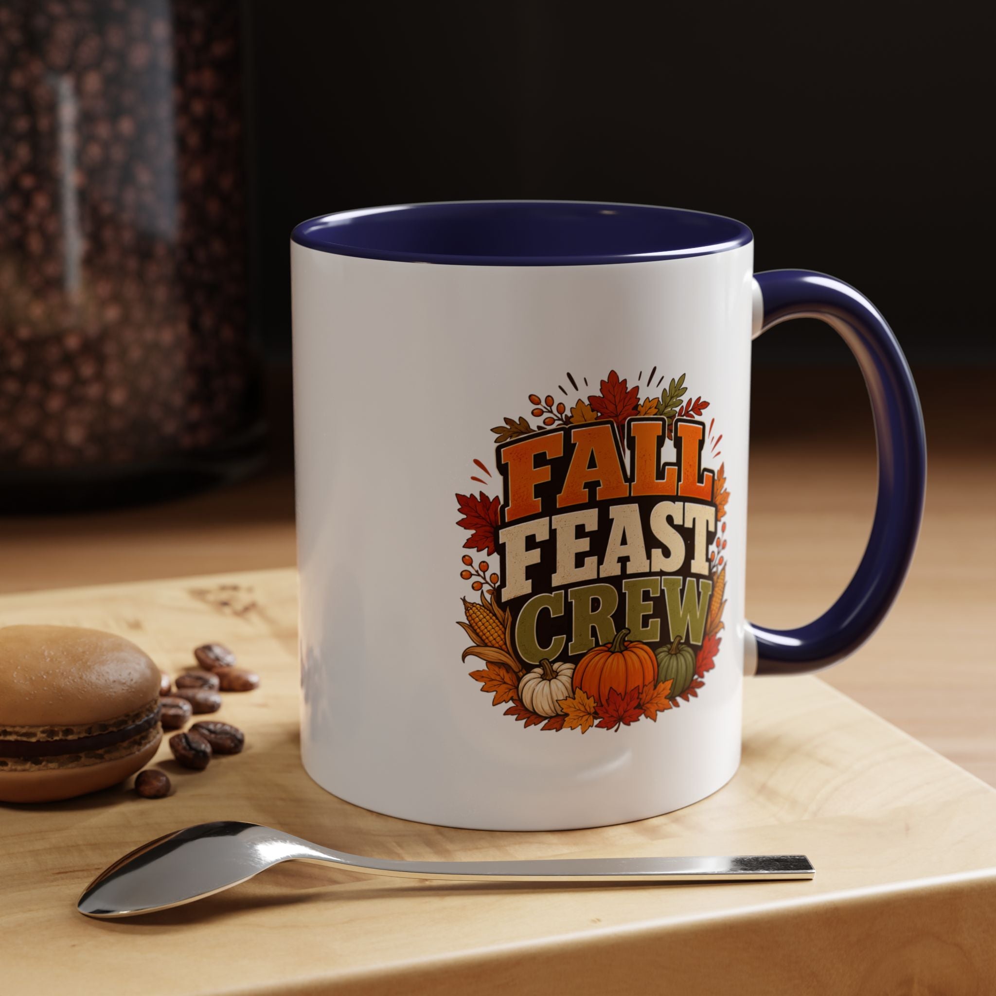 Thanksgiving Mug Fall Feast Crew Coffee Mug — Autumn Pumpkin & Leaves Accent Mug