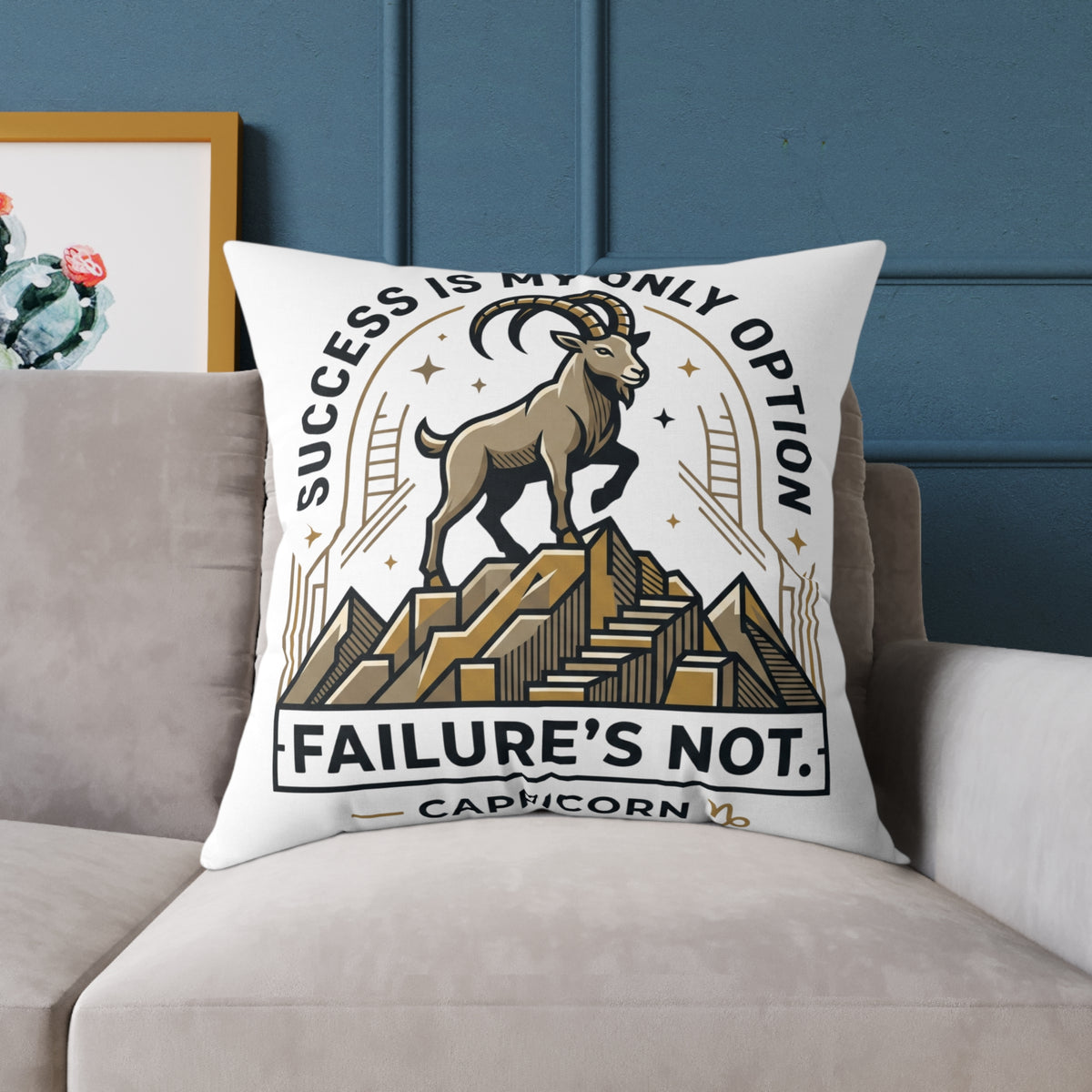 Capricorn Pillow — "Success Is My Only Option, Failure's Not" Capricorn Mountain Goat Decorative Throw Pillow