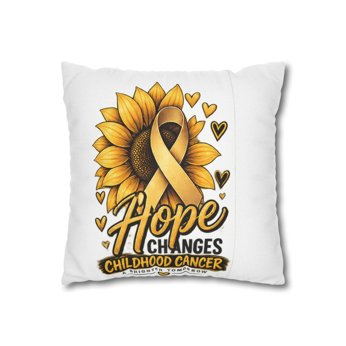 Childhood Cancer Awareness Pillow — "Hope Changes Childhood Cancer" Sunflower Ribbon Cushion