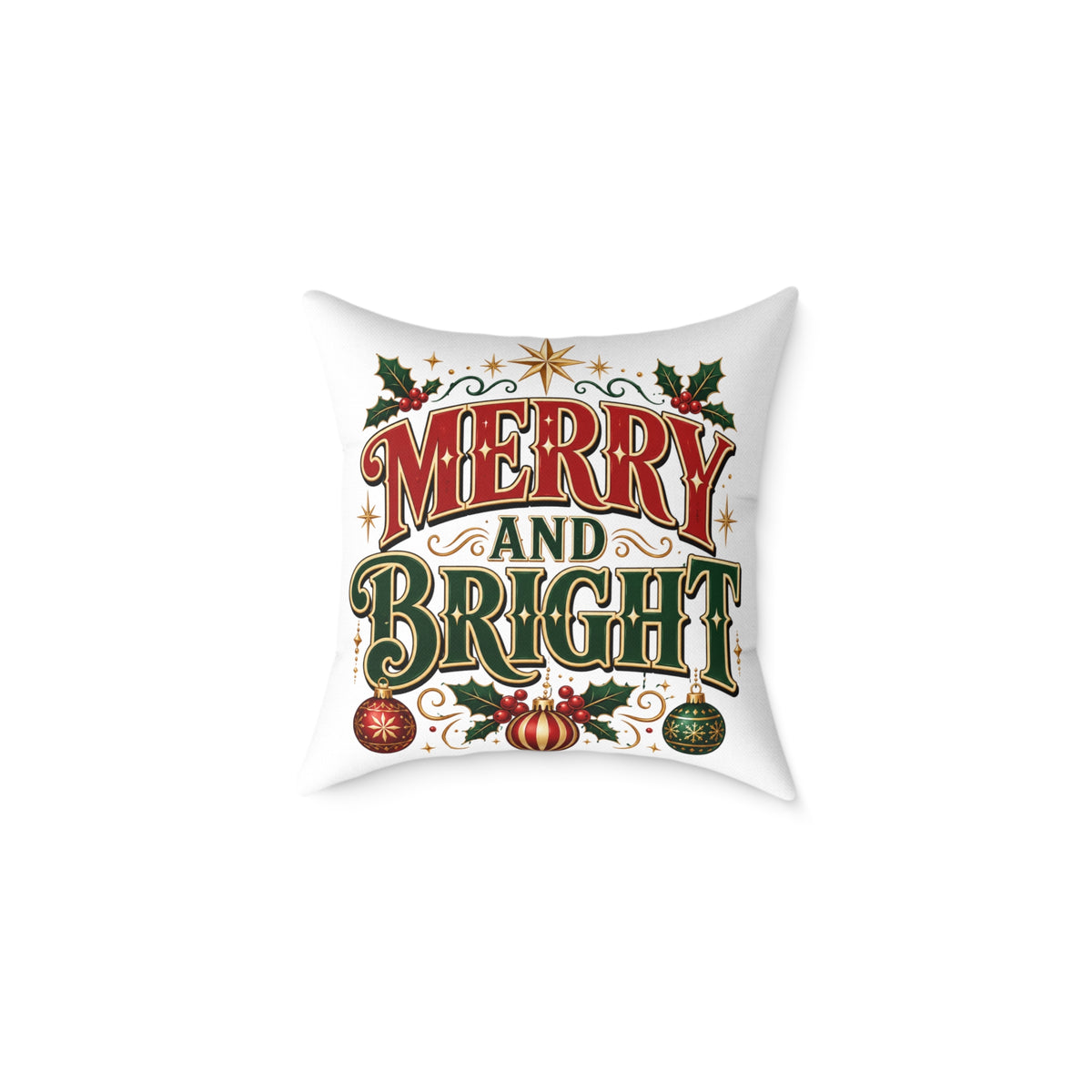 Square Christmas Pillow – "Merry and Bright" / "Mama Claus" Holiday Decorative Throw Pillow