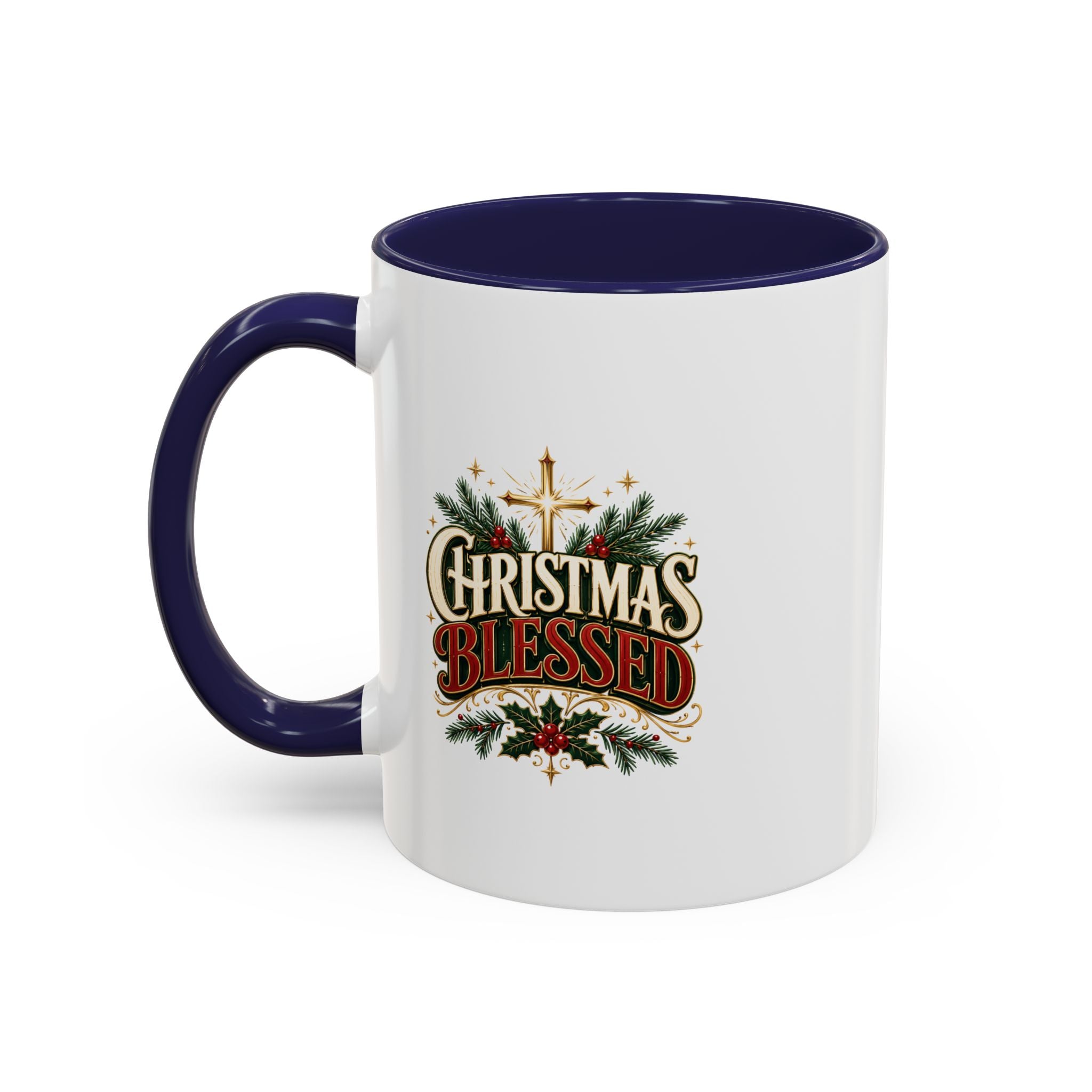 Christmas Blessed Accent Coffee Mug – Holiday Pine & Holly