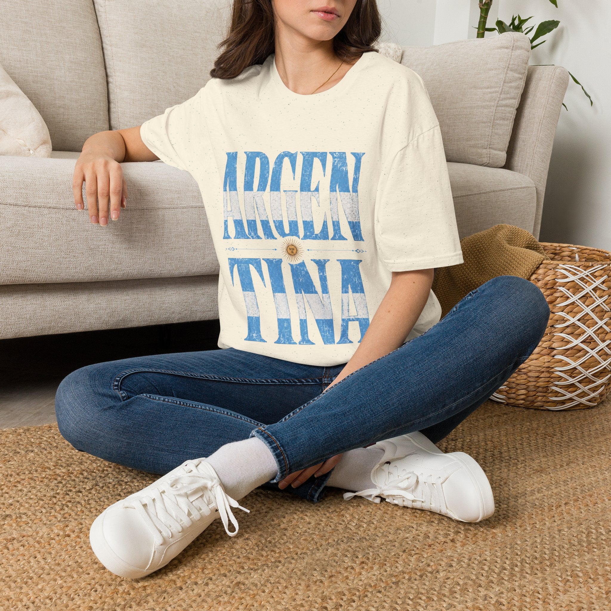 Argentina Flag Graphic T‑Shirt — Vintage Blue Distressed Typography
